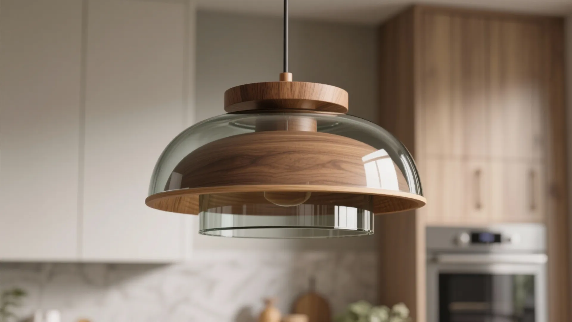 5. Wood and glass hybrid pendant