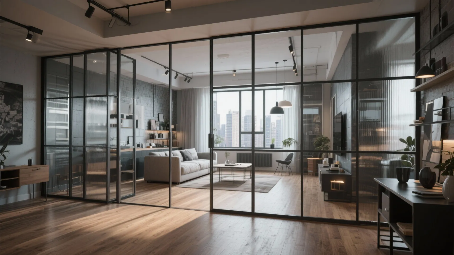 9. Wooden Floors with Glass Partitions