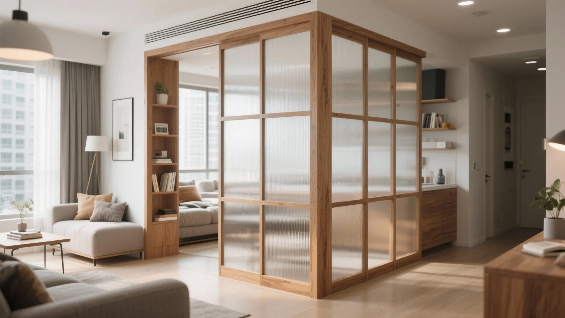 Wood and Glass Combo Partition