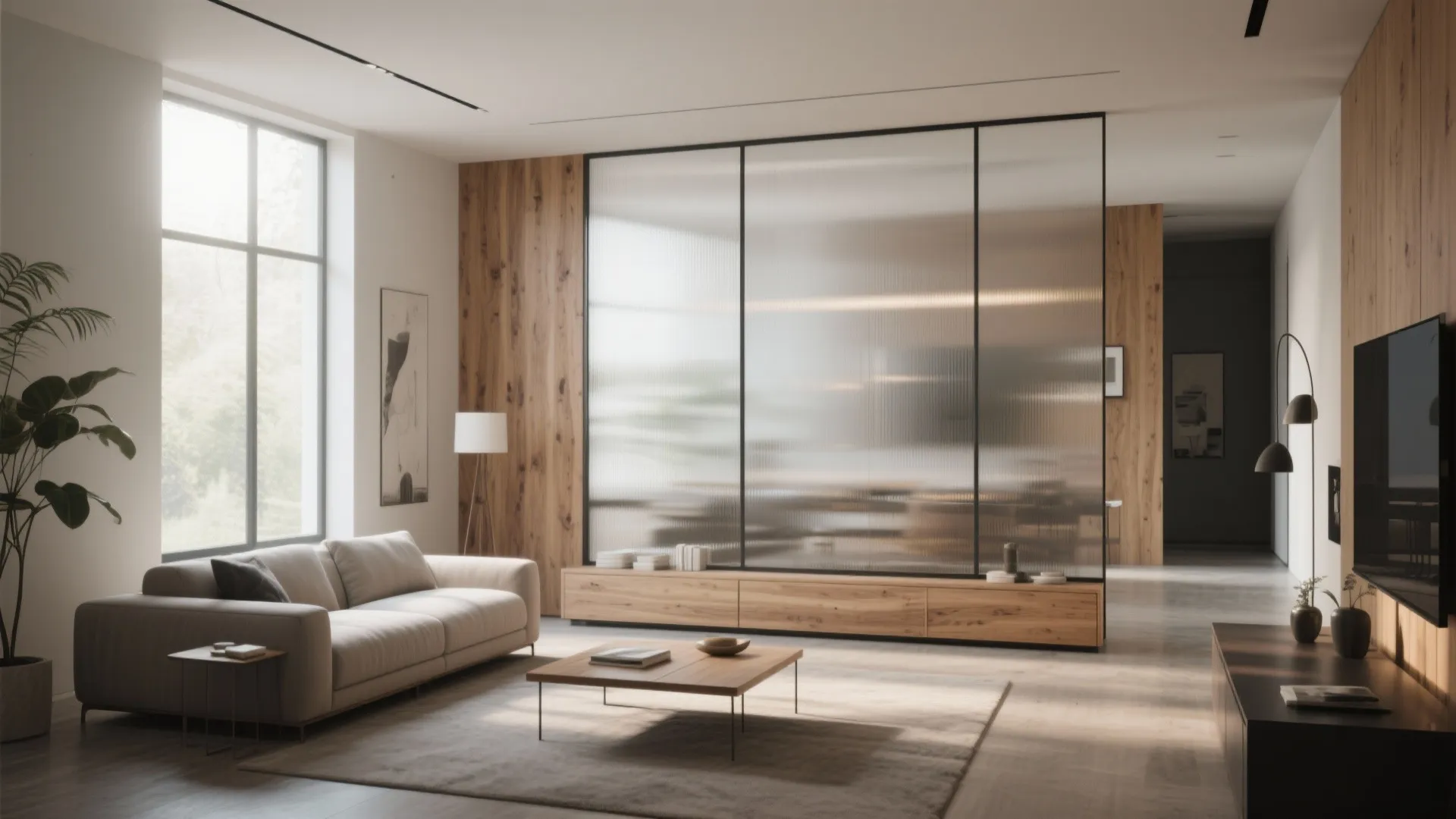 Wood and Glass Combination Wall