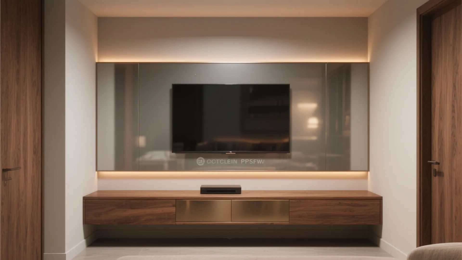 Warm wood with a light-reflecting back panel
