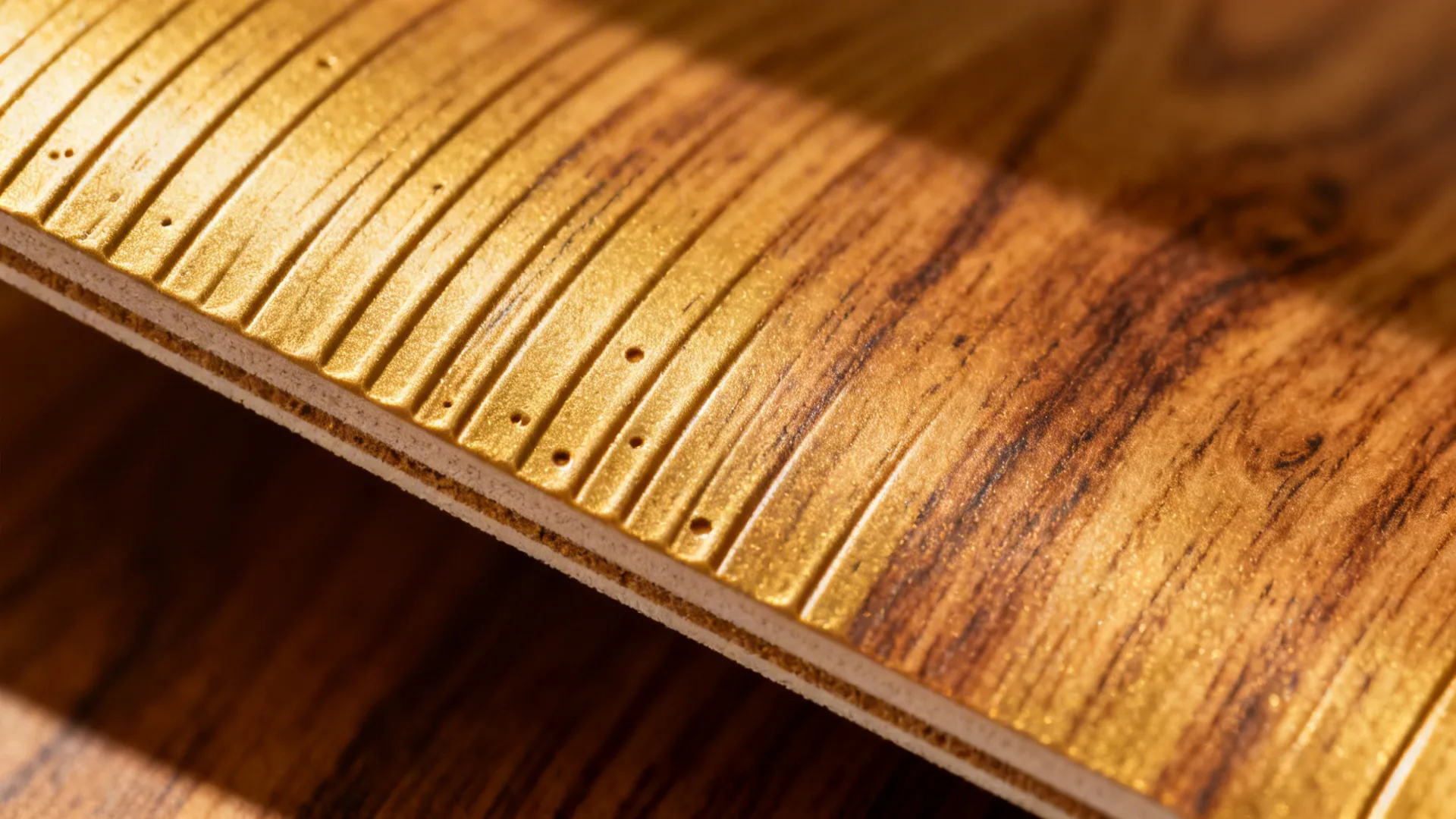 Macro detail of EIR wood-look sunmica showing realistic grain and tactile texture.