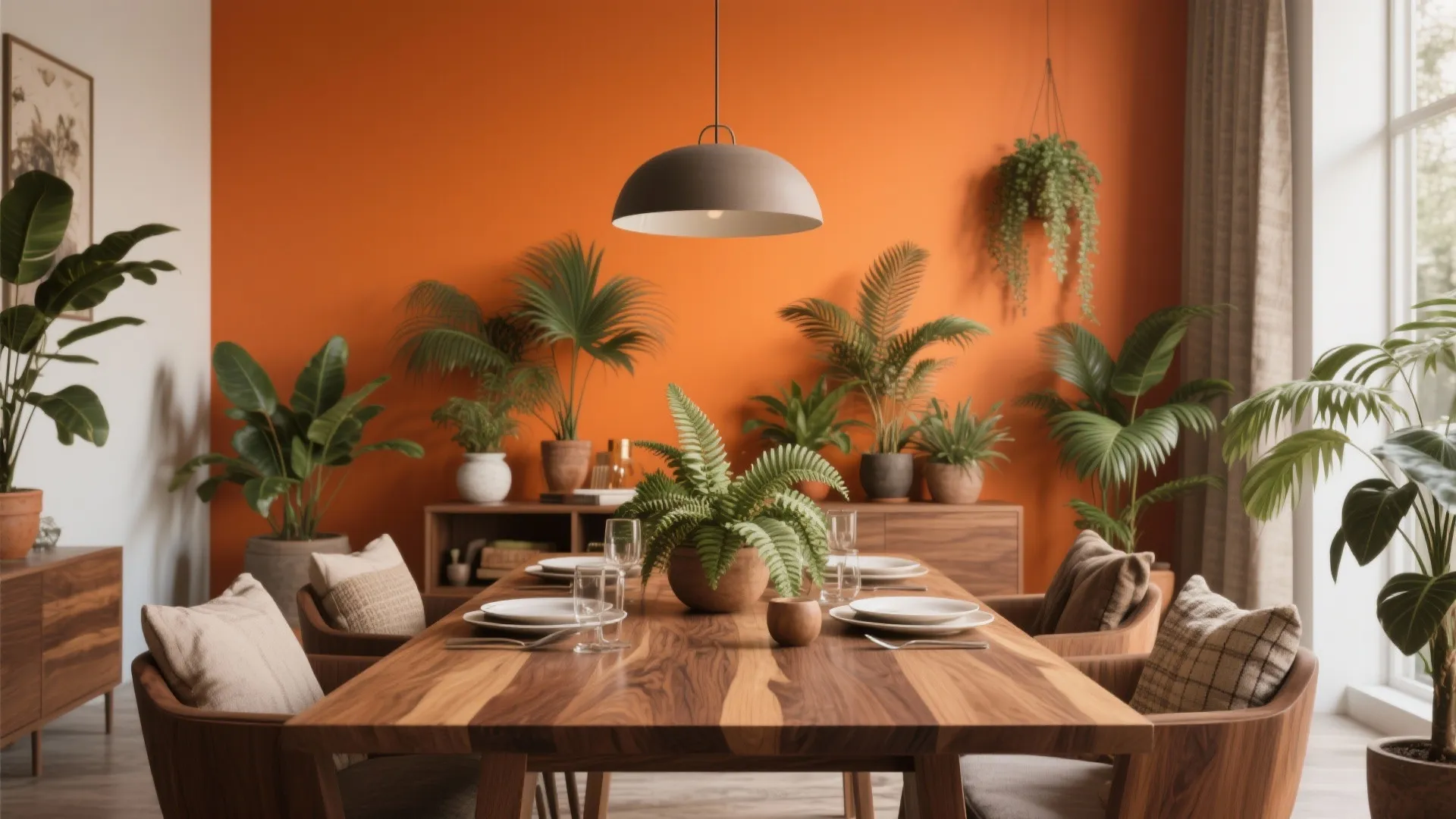 4. Pair Orange with Natural Wood & Greenery