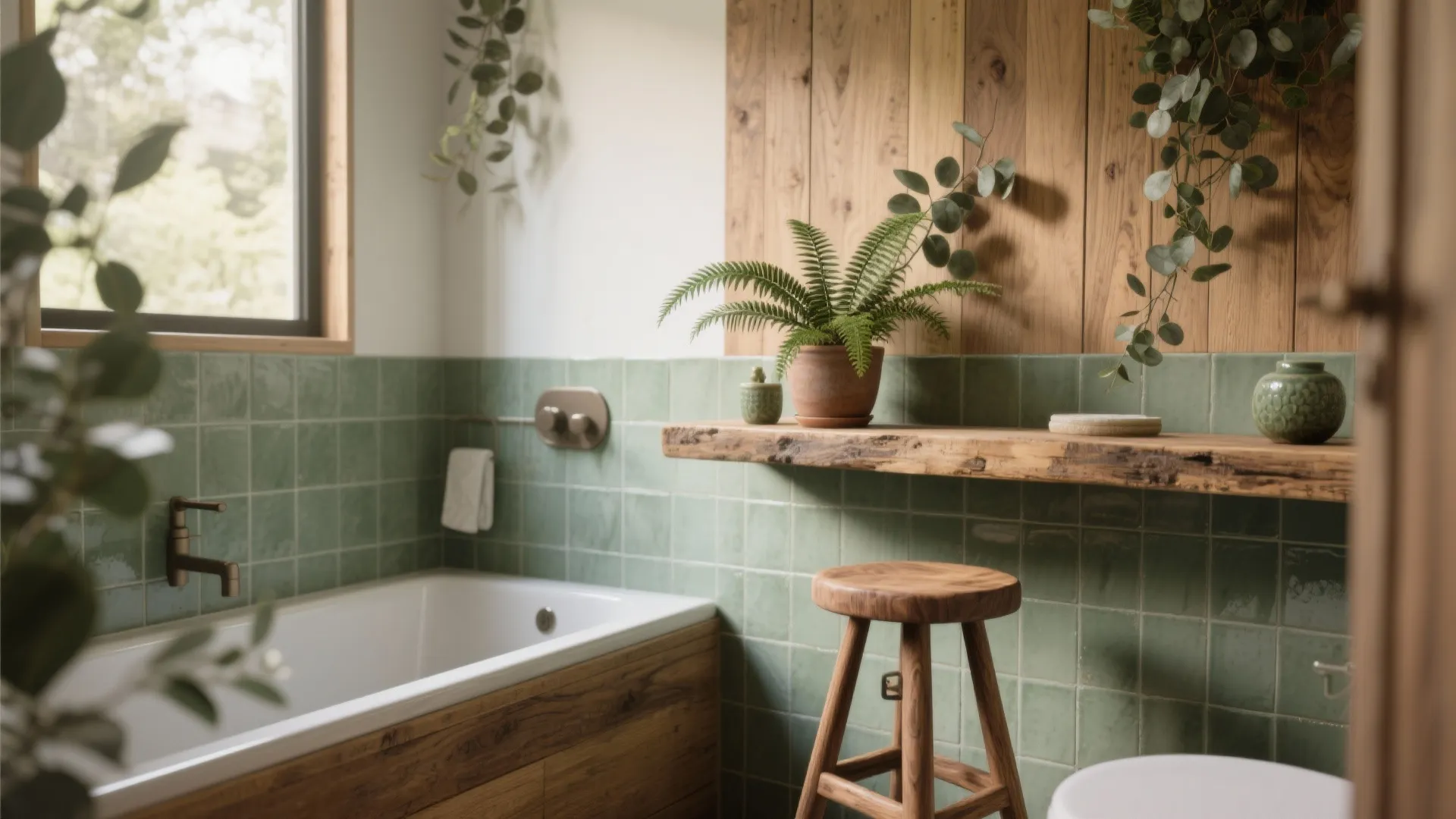 Nature-Inspired Greenery and Wooden Accents