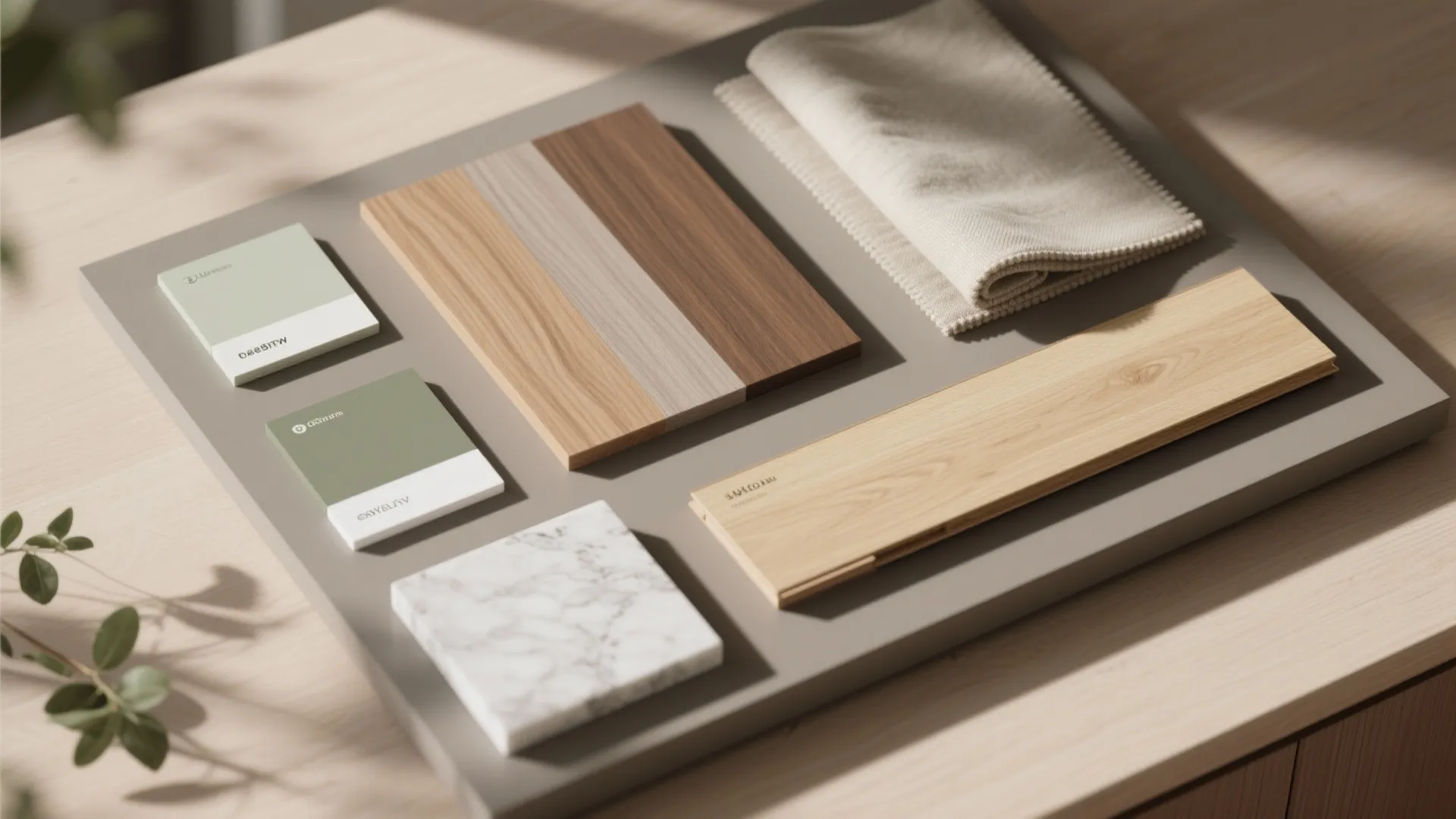 Warm wood and green accents for calm