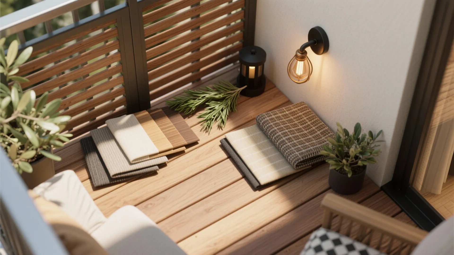Warm Wood and Greenery for a Cozy Balcony Palette
