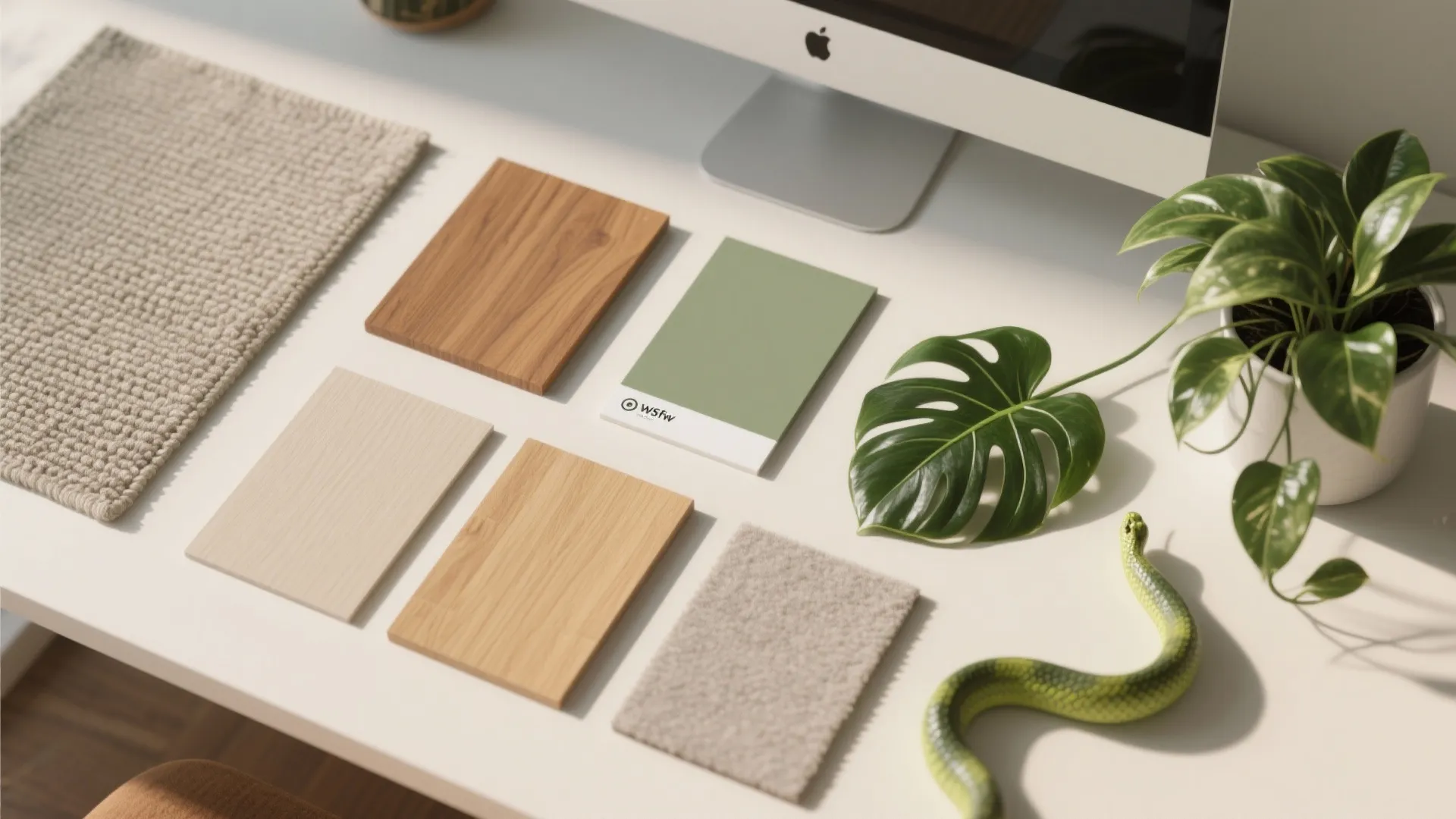 Biophilic touches and warm wood for calm focus