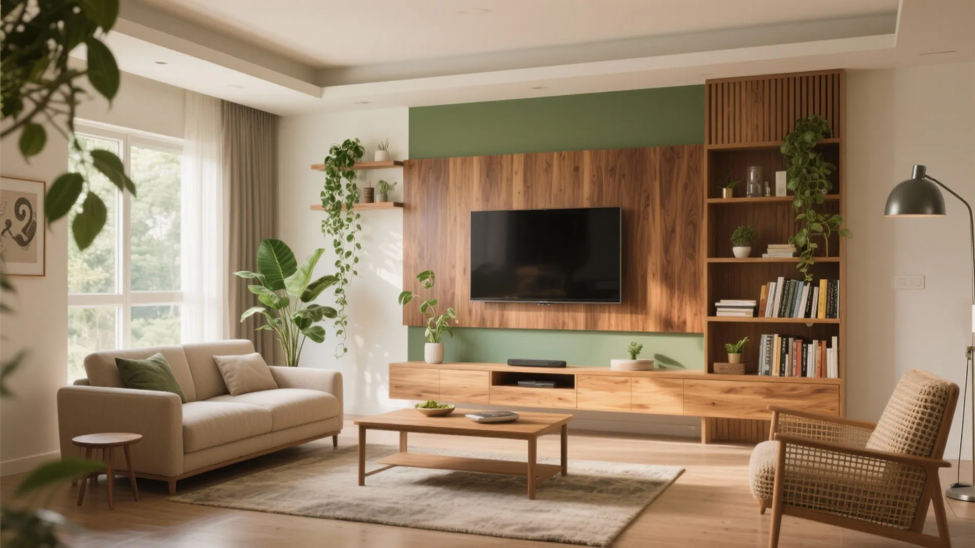 Warm Wood Tones and Green Touches: Cozy Meets Calm