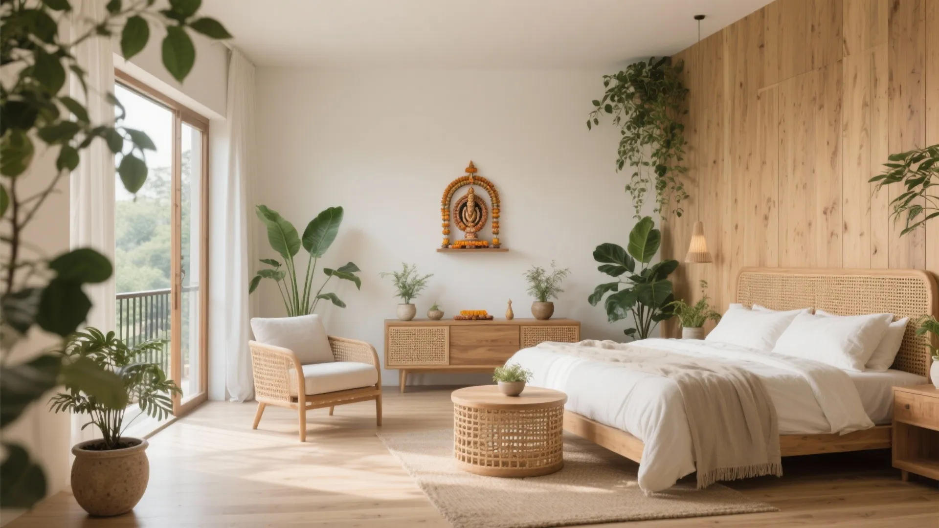 Natural Warmth and Vastu-Aligned Calm: Wood and Greens