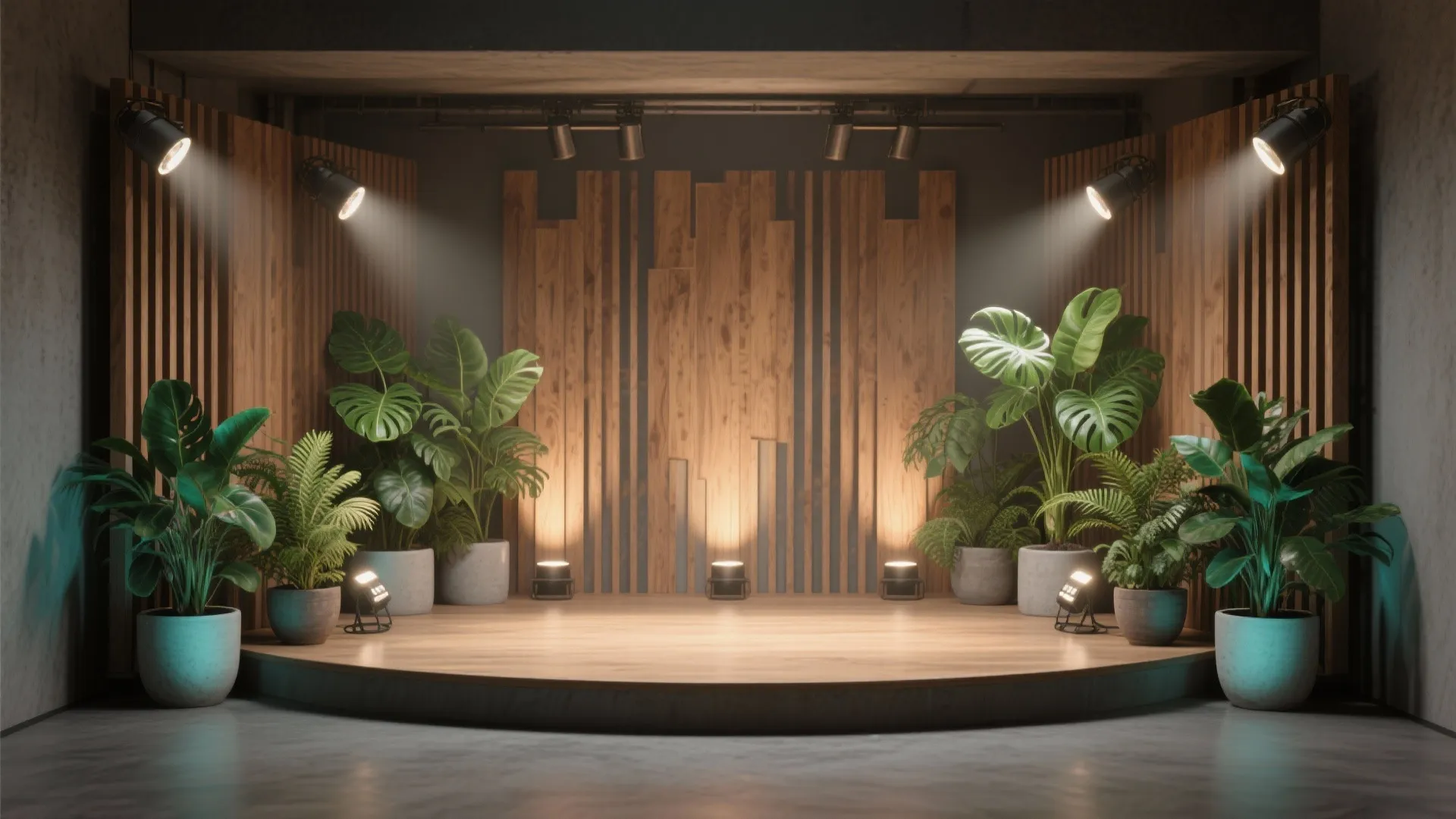 Natural Materials: Wood Slats and Greenery
