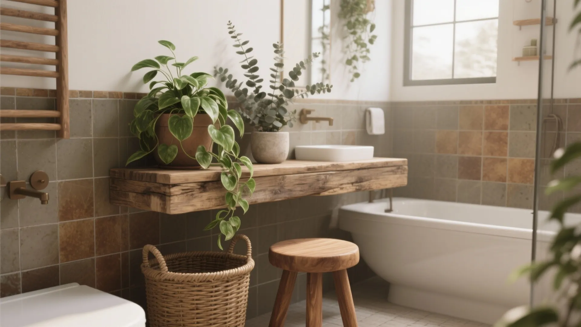 3. Natural wood accents and greenery