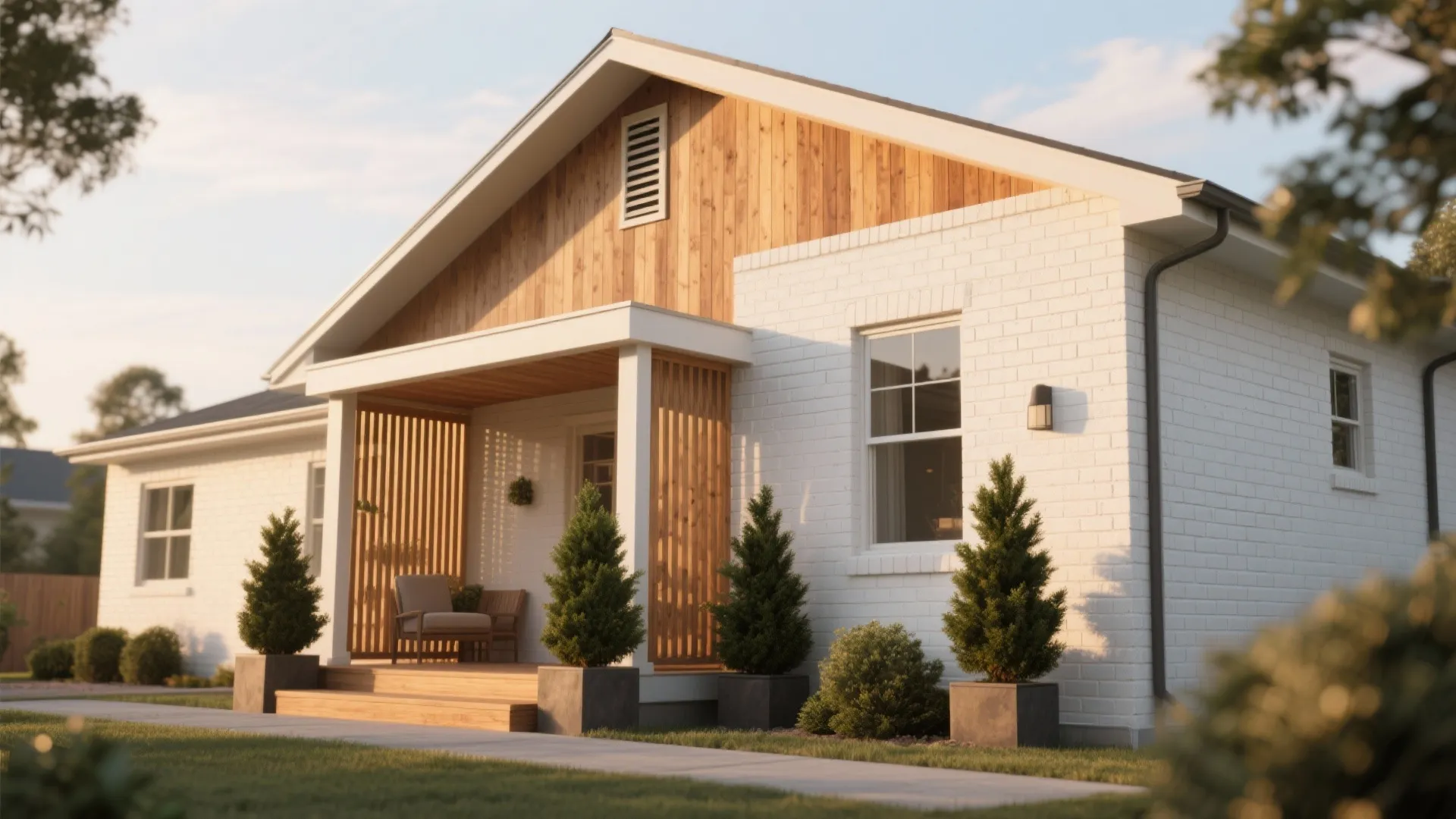 3. Warm it up with wood and greenery