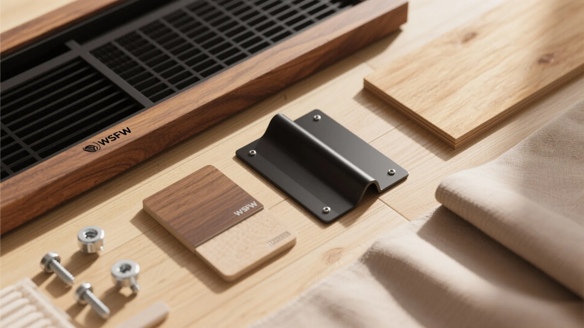 Warm wood frame with matte black grill