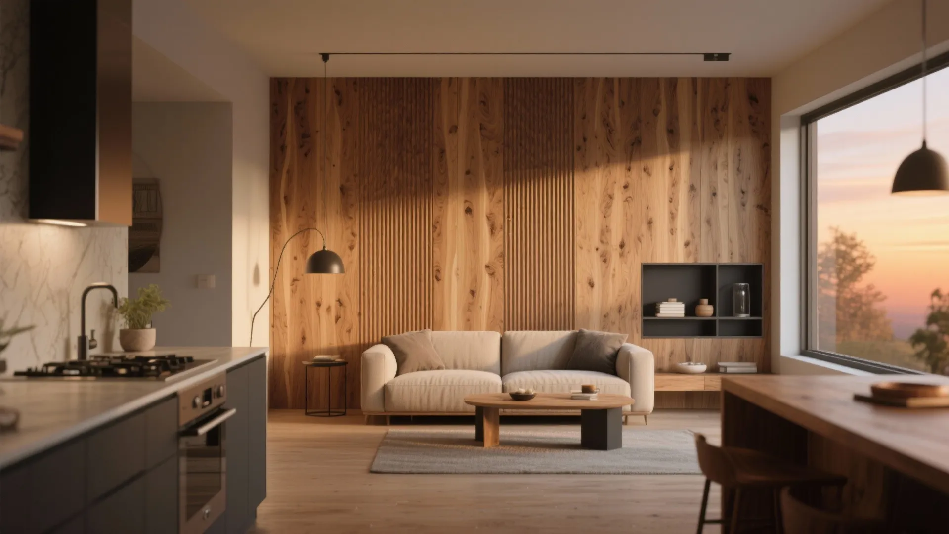 Natural Wood Grooves for Warmth and Continuity