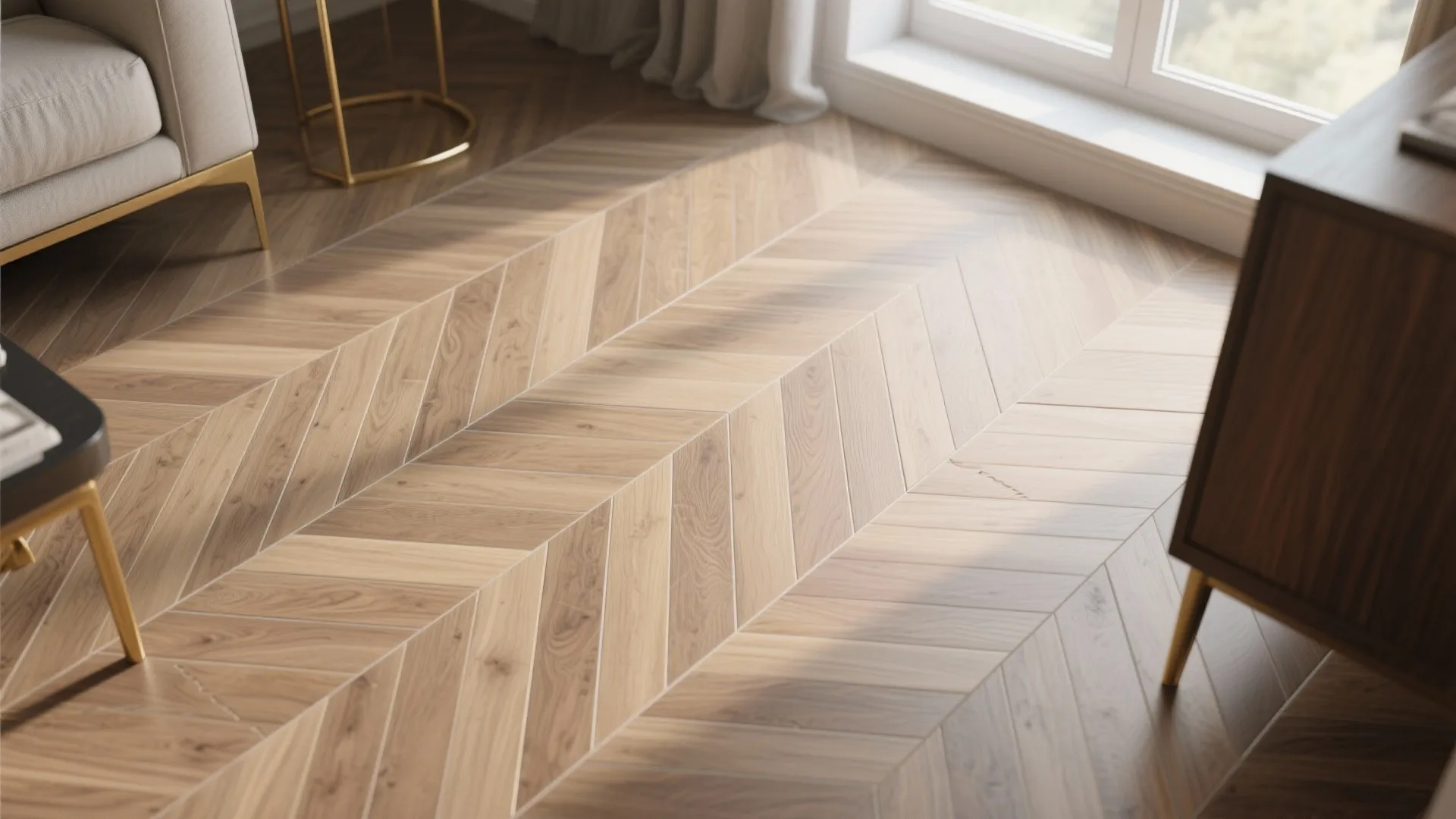 Wood-Look Tile in Herringbone for Warm Modernity