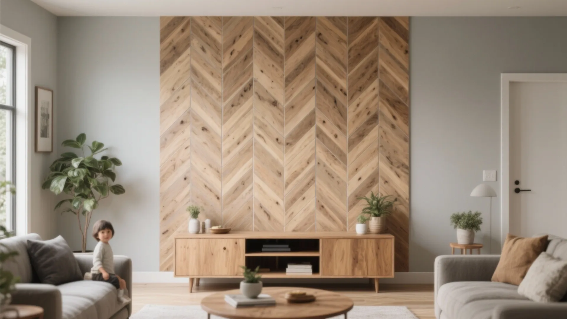 Wood-Look Tiles in Herringbone or Chevron to Warm the Room
