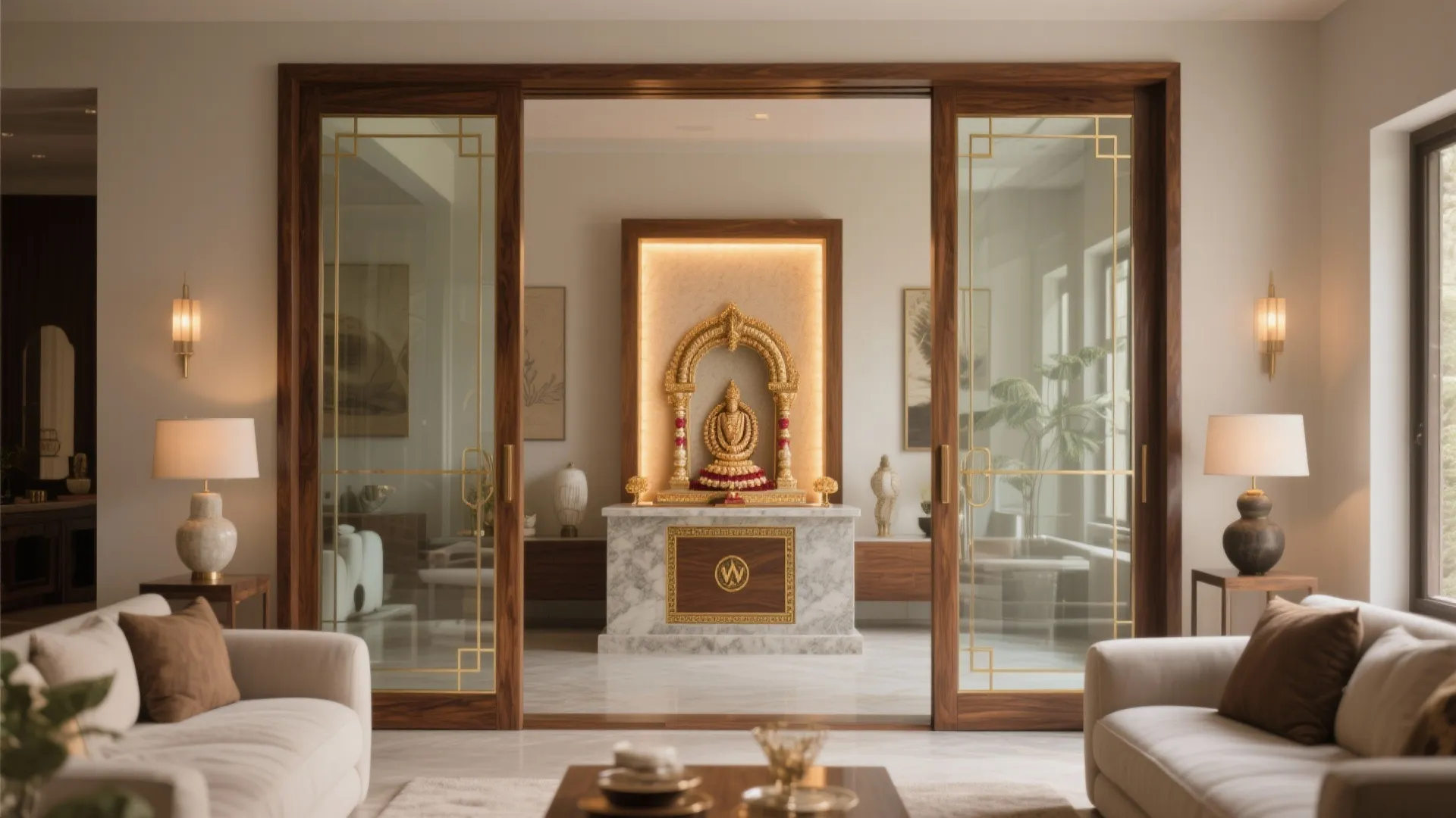 Wood-and-Glass Doors with Metallic Inlays