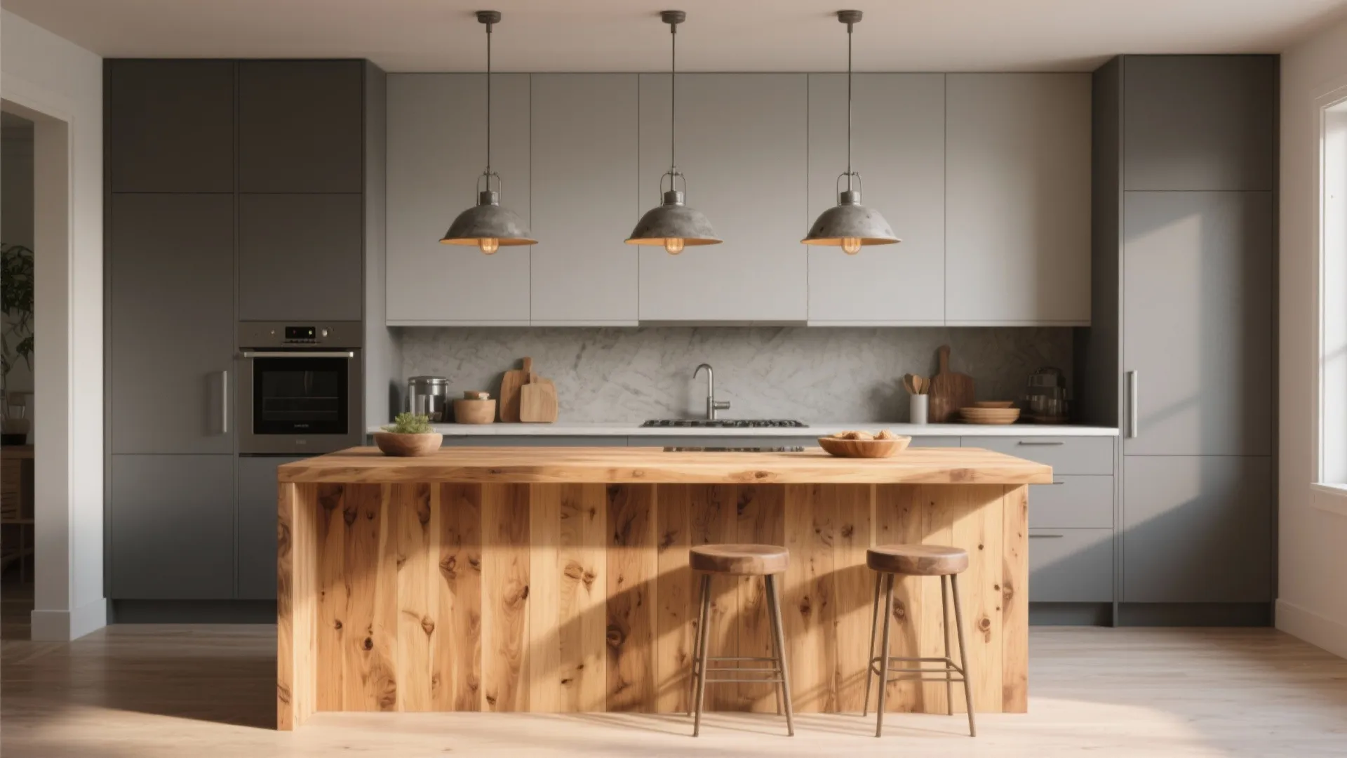 3. Two-Tone with Natural Wood Island Accent