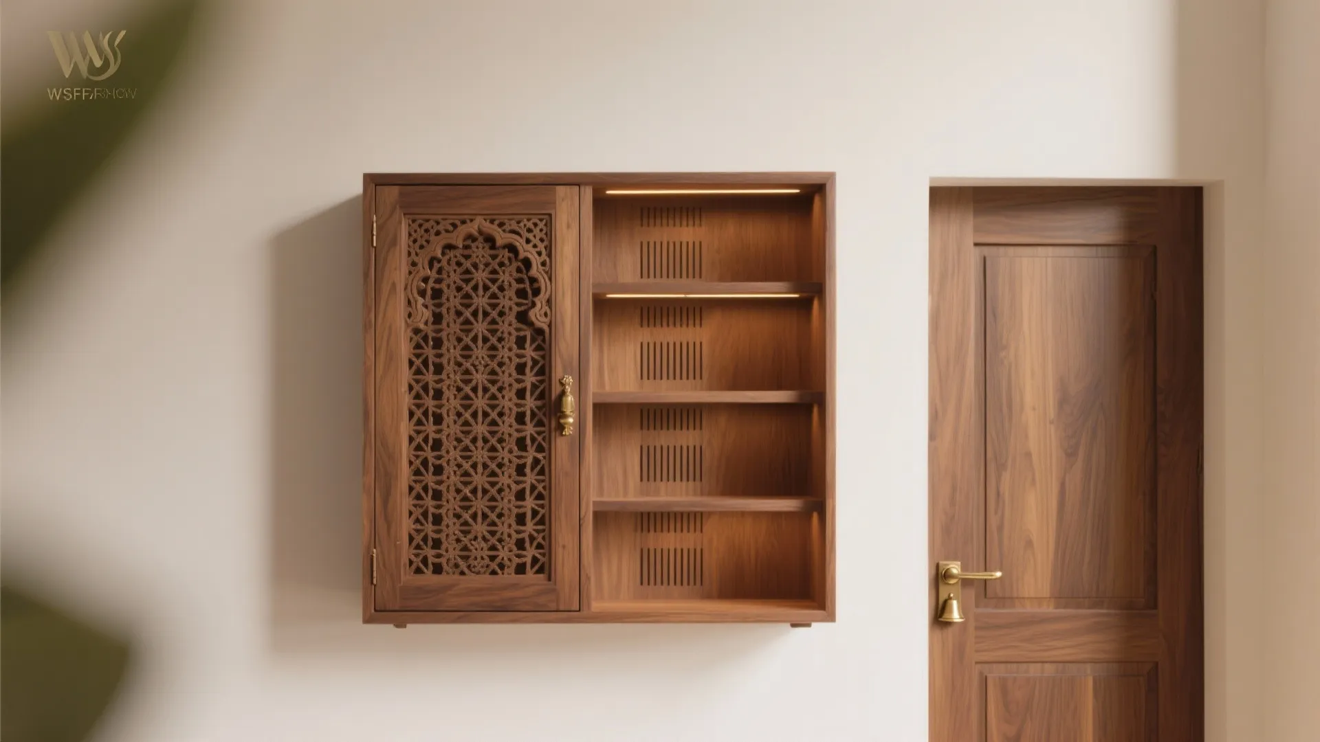Warm Wood with Carved Panels and Jaali