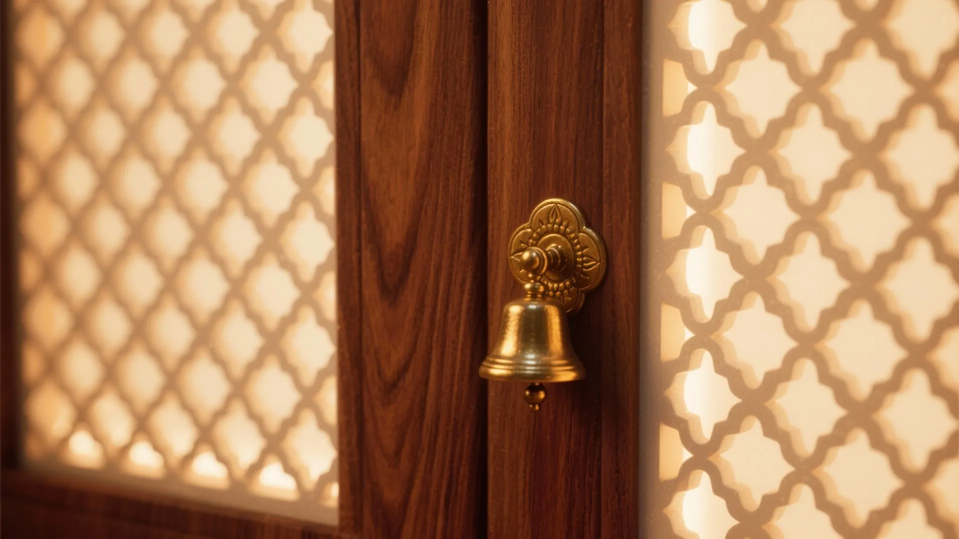 Warm Wooden Palette with Backlit Jali and Brass