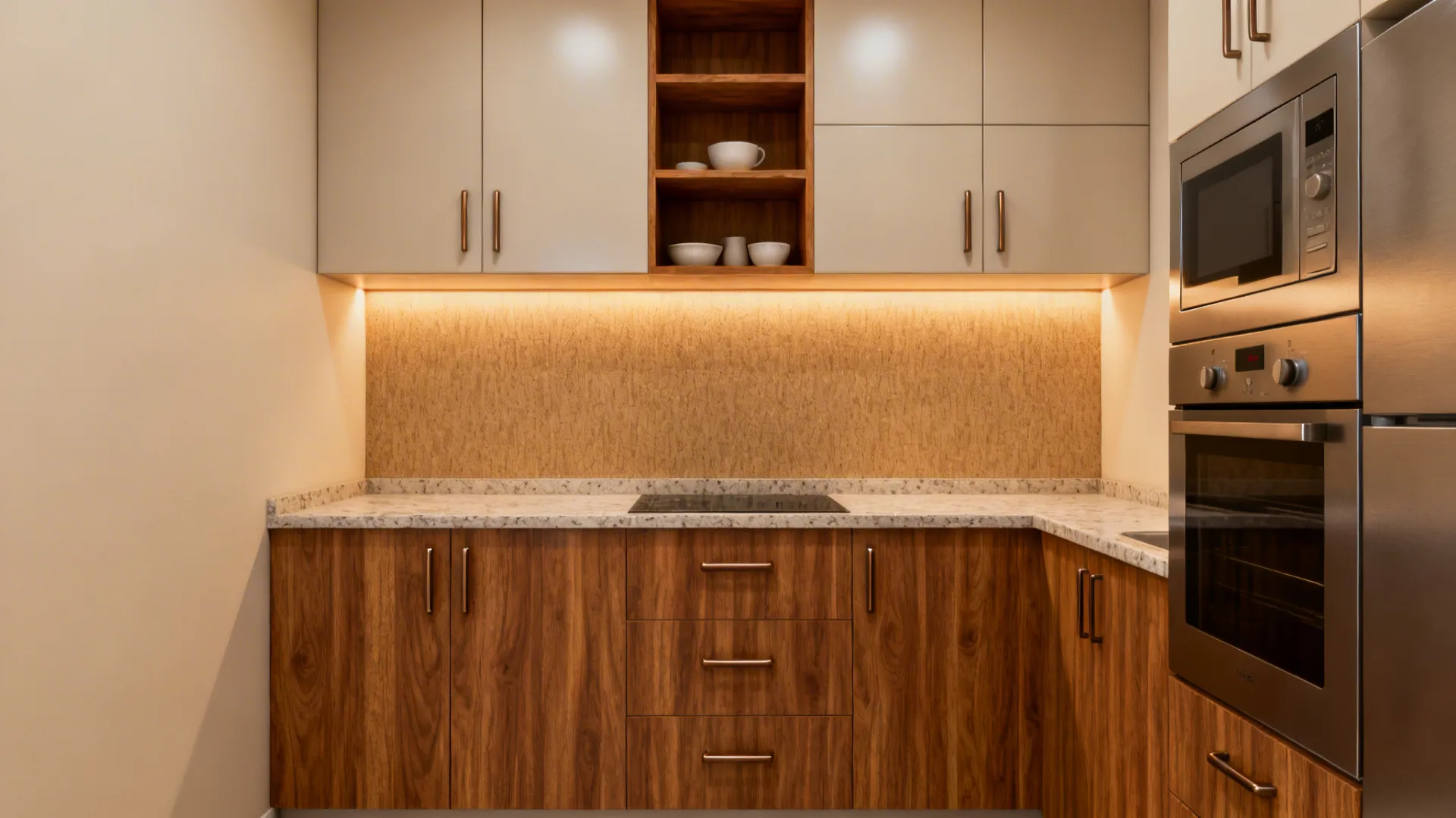Warm Wood Accents with Durable Laminates