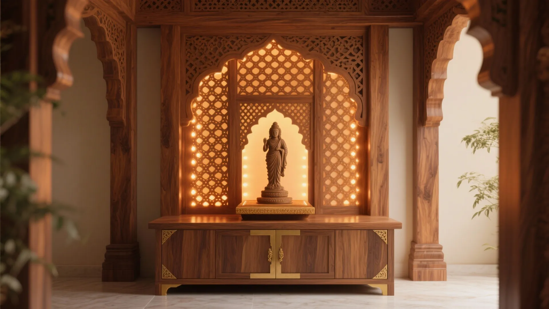 Warm Wooden Lattice with Soft Lighting