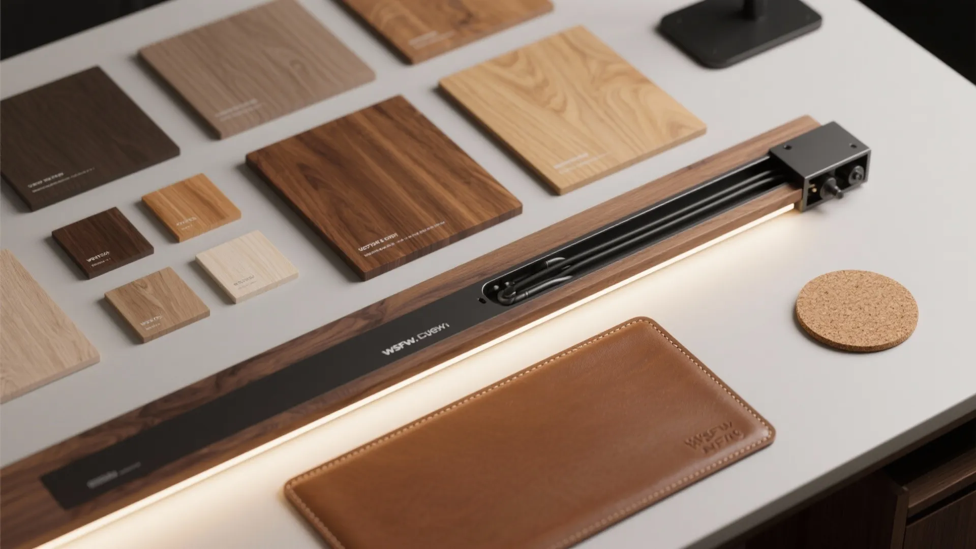 Slim Solid-Wood Ledge Desk With Integrated Lighting