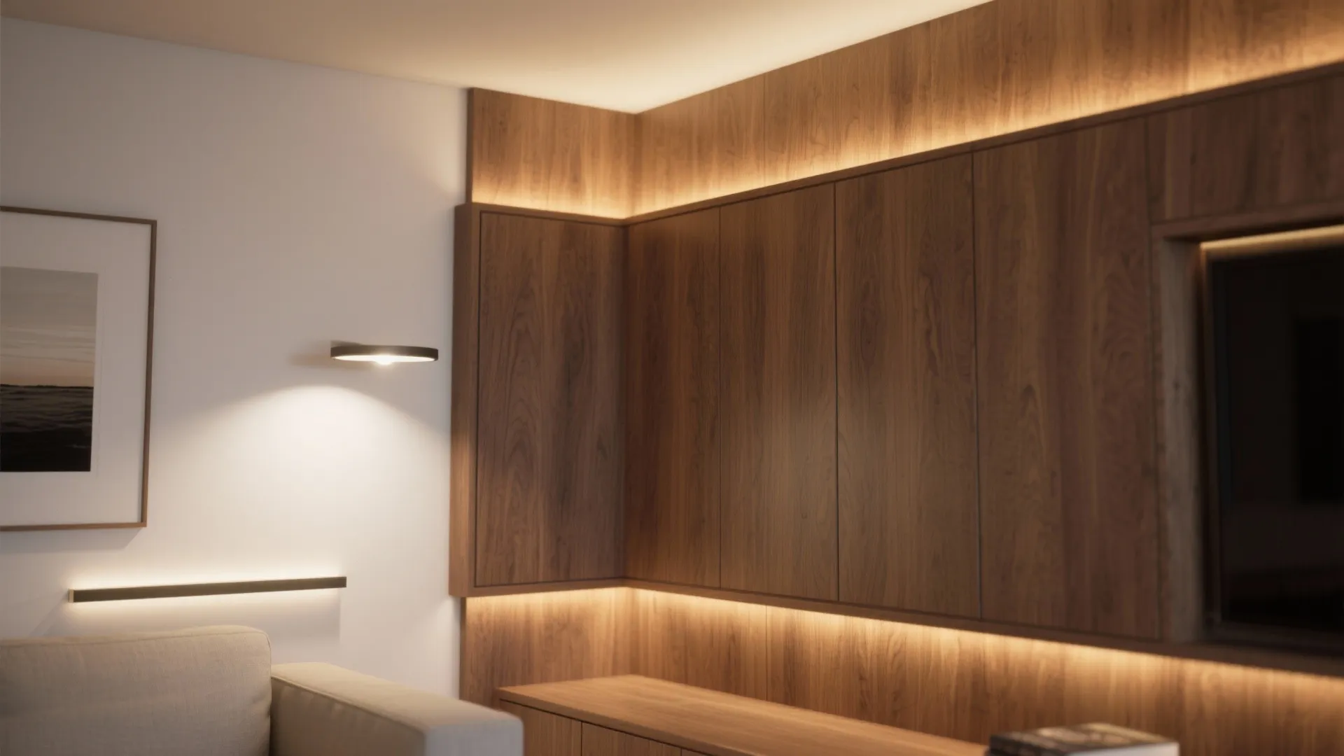 Warm Wood Accents with Layered Lighting