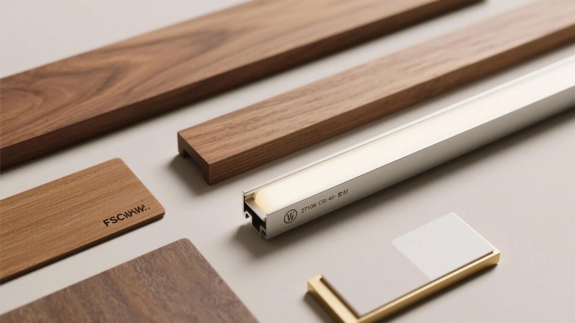 Warm wood accents with integrated wall lights