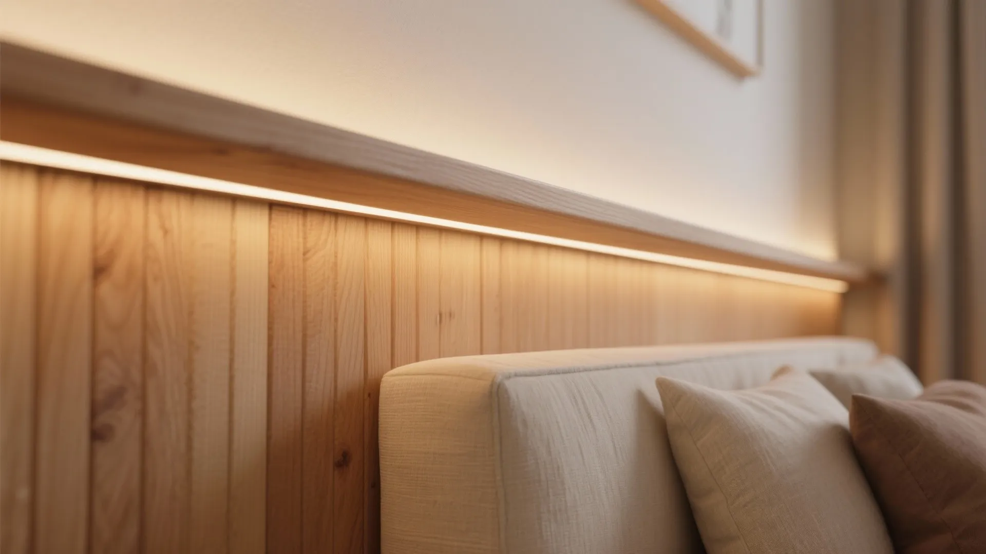 Warm wood, calm colors, and layered lighting