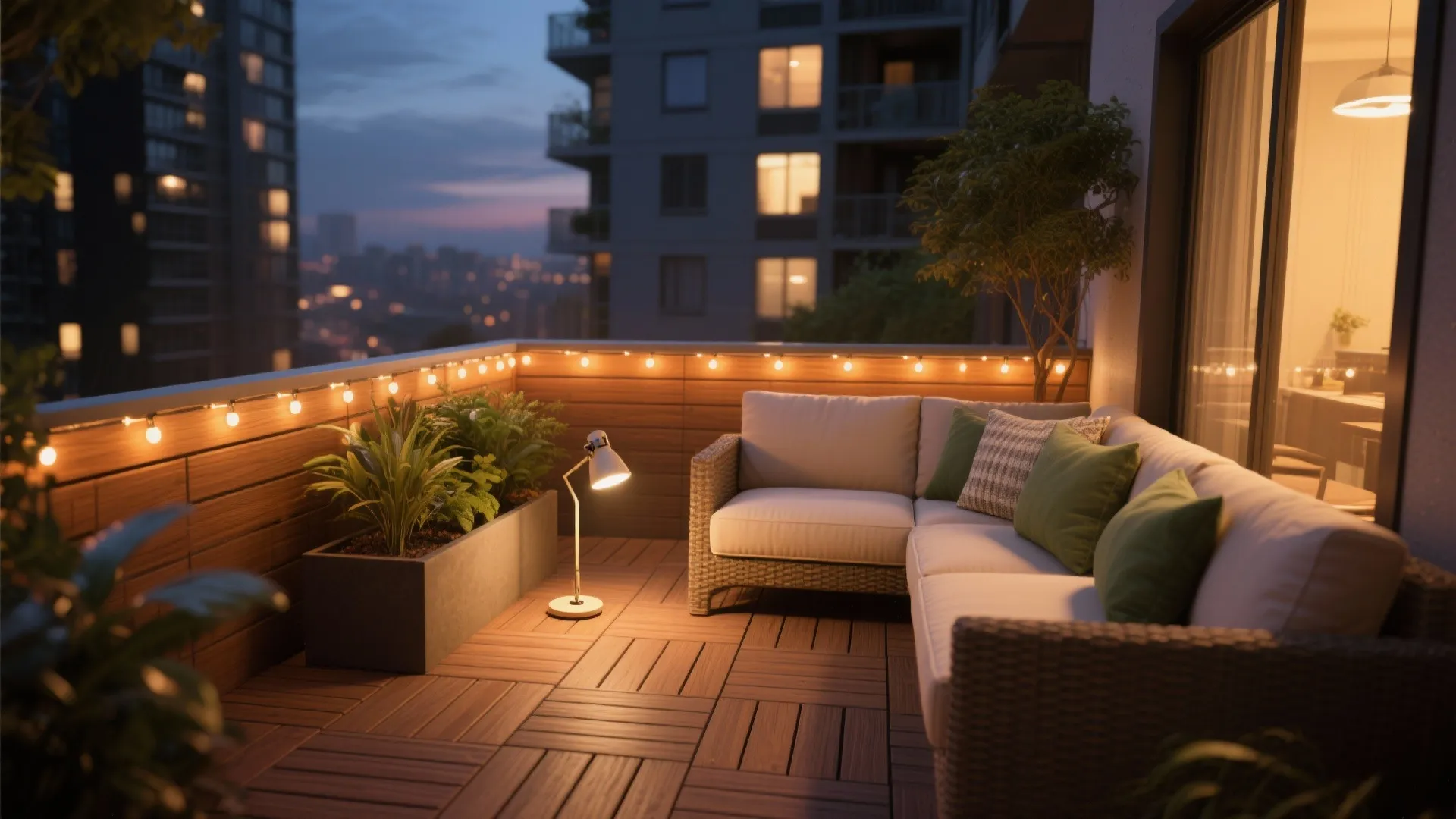 Warm Wood Decking and Layered Lighting
