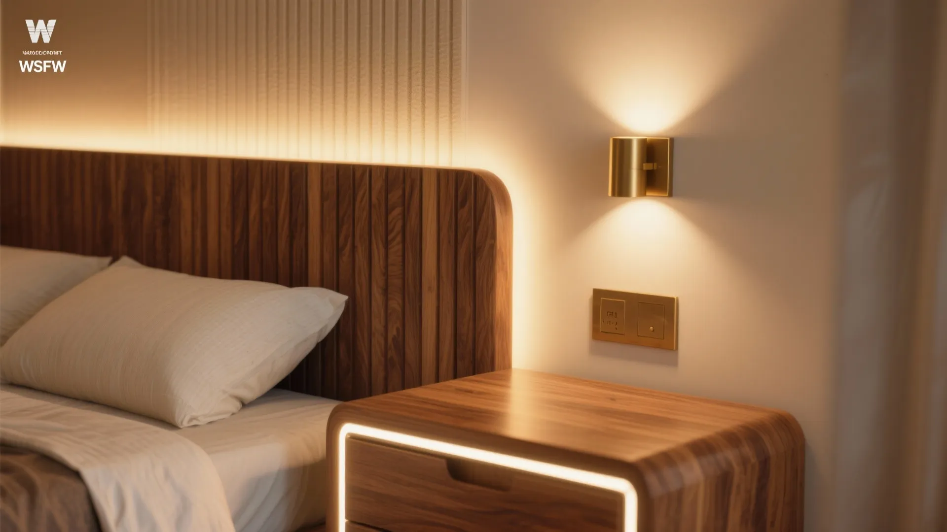 Warm wood elements and layered lighting