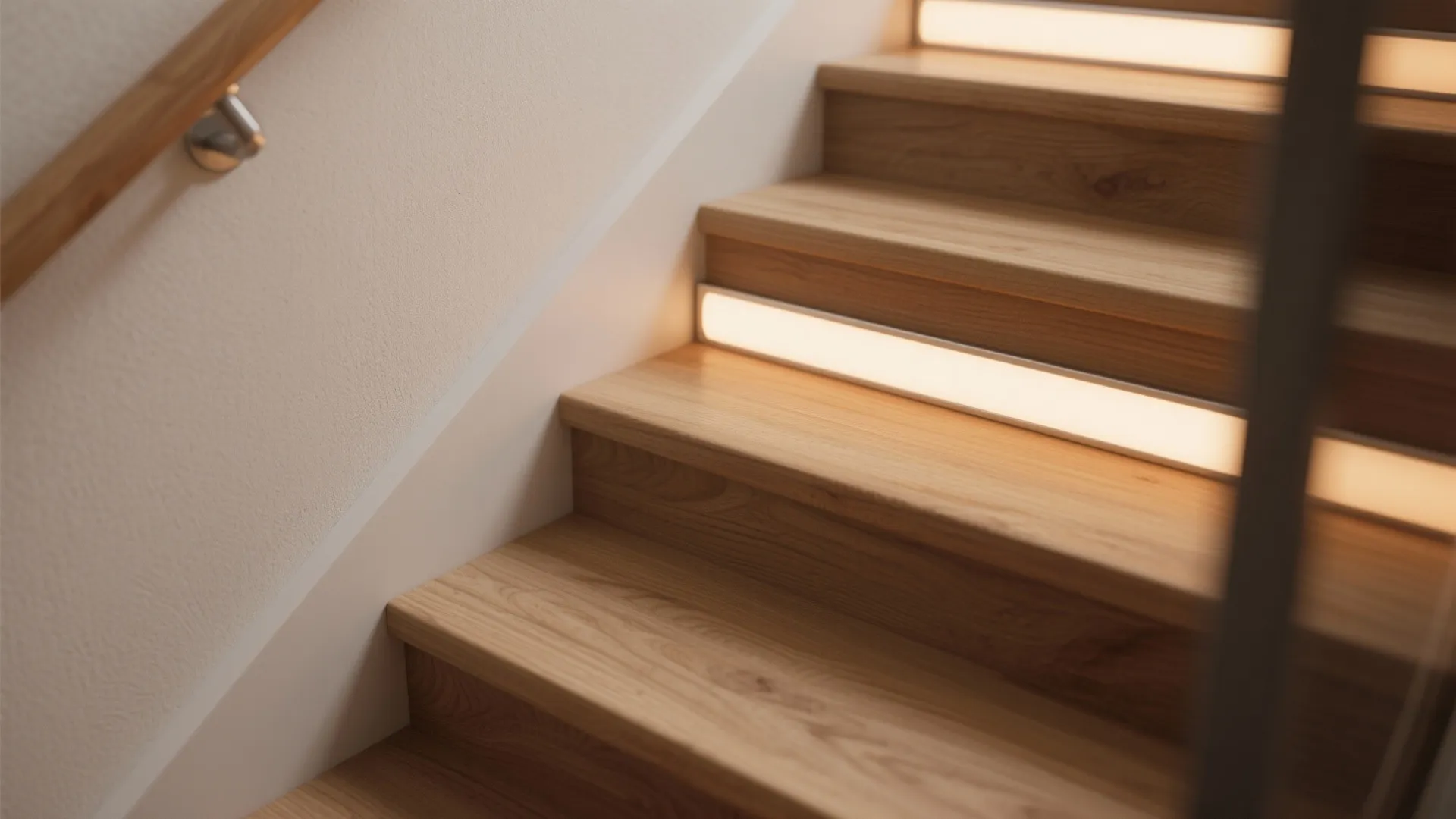 Warm wood treads with integrated lighting