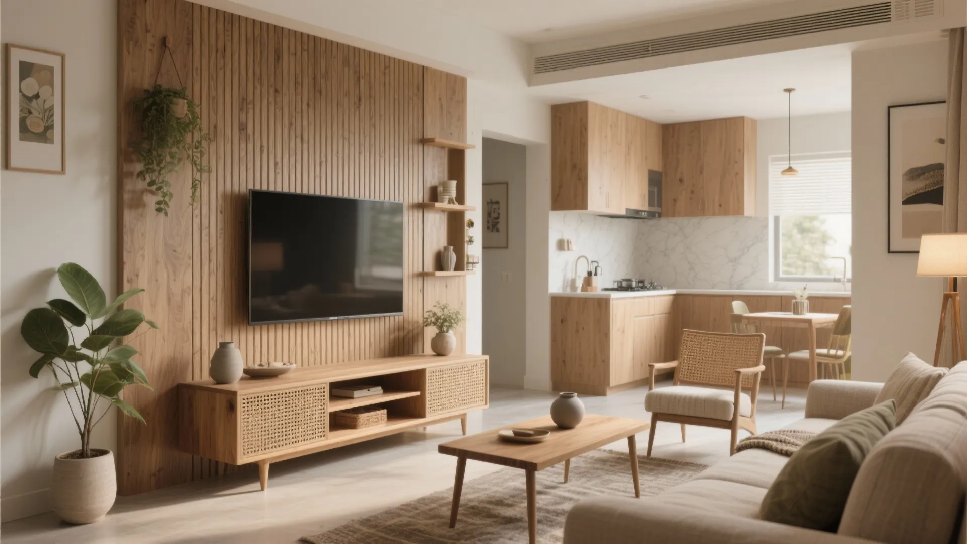 Warm Wood and Textural Balance in the Living-Dining