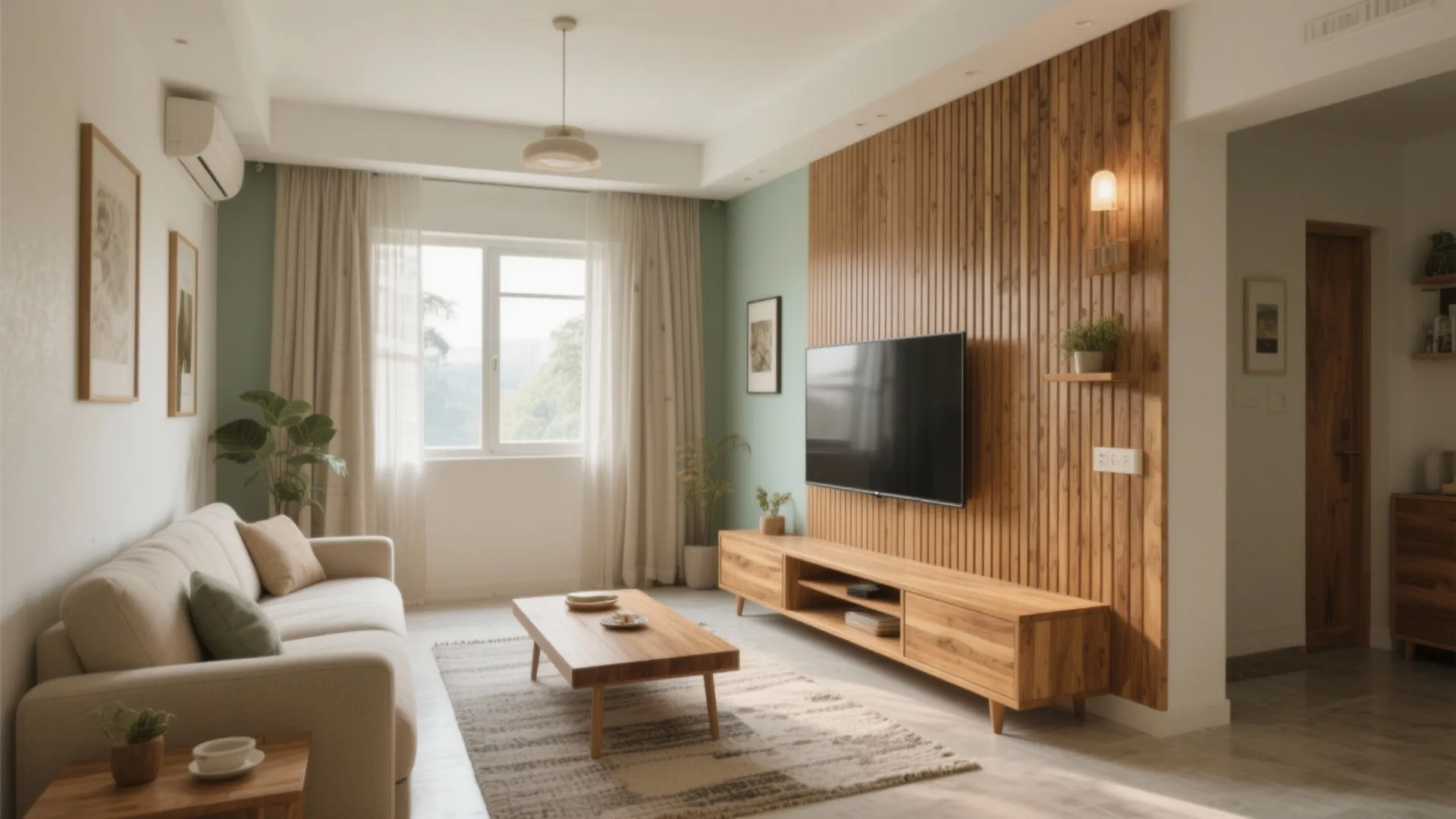 Warm wood accents for a cozy yet light apartment