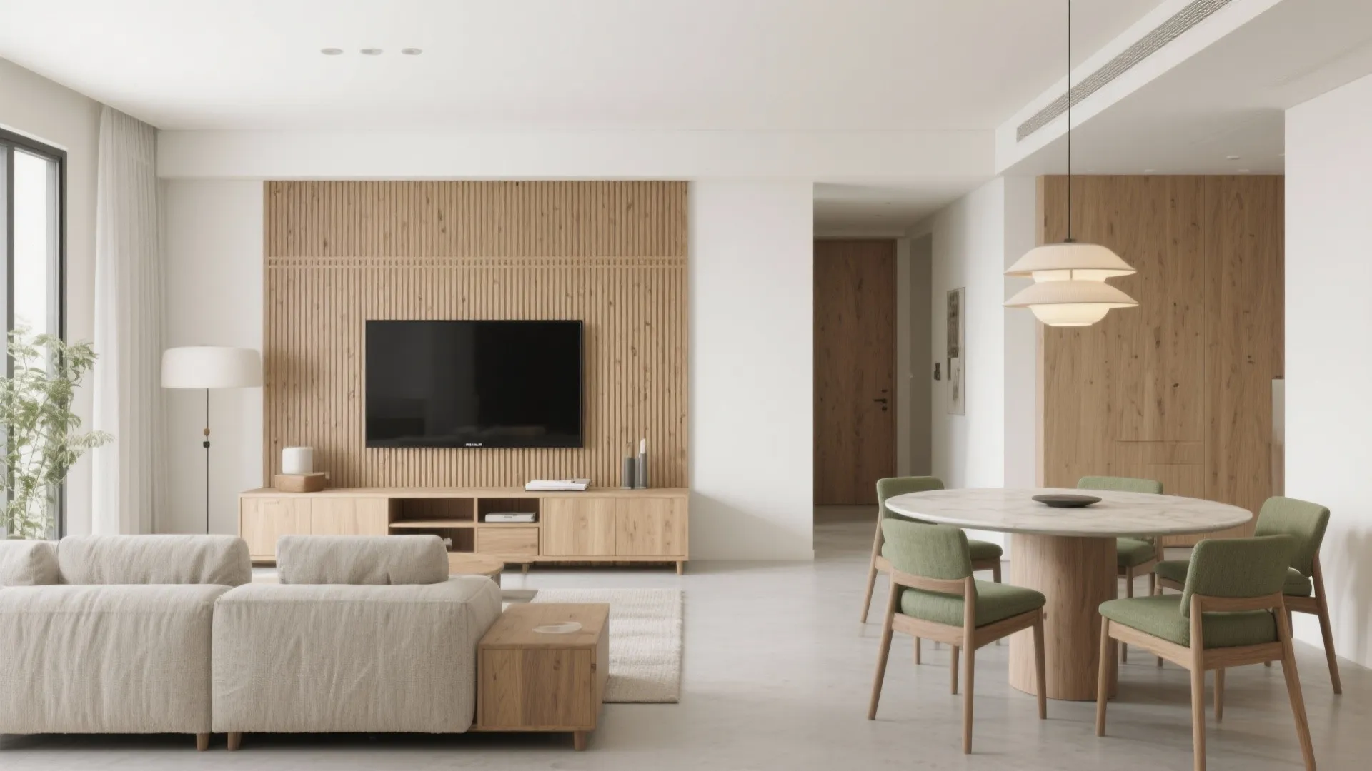 Warm Wood Accents in the Living–Dining Tie the Home Together