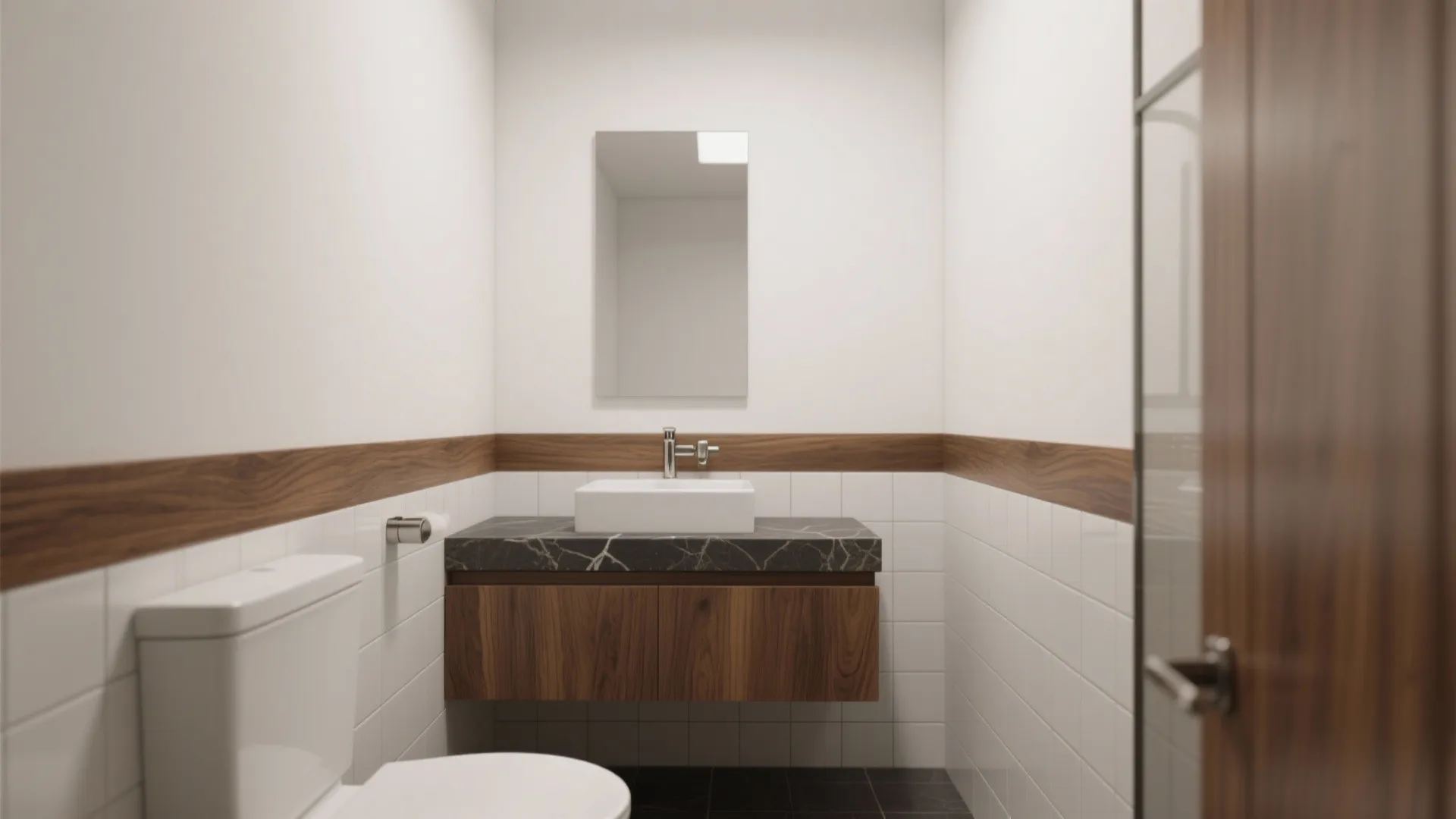 Warmth with Wood-Look Tiles as Accent Bands