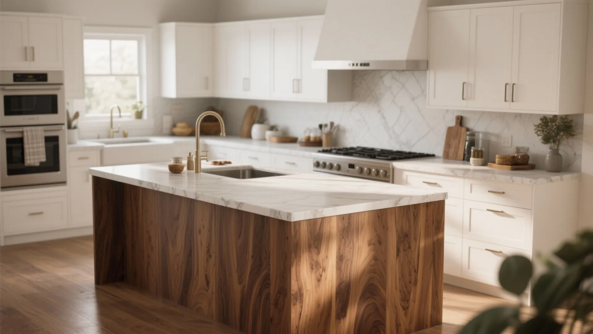 5. Rich Wood-Look Countertops
