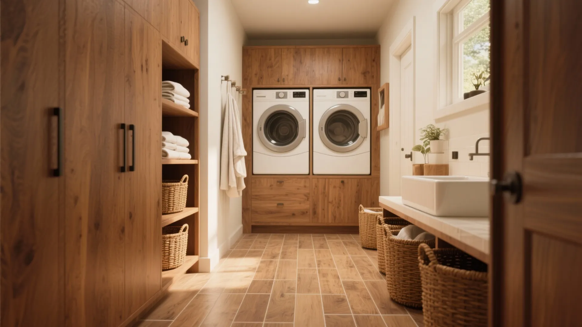 5. Warm Wood-look Tiles to Soften the Room