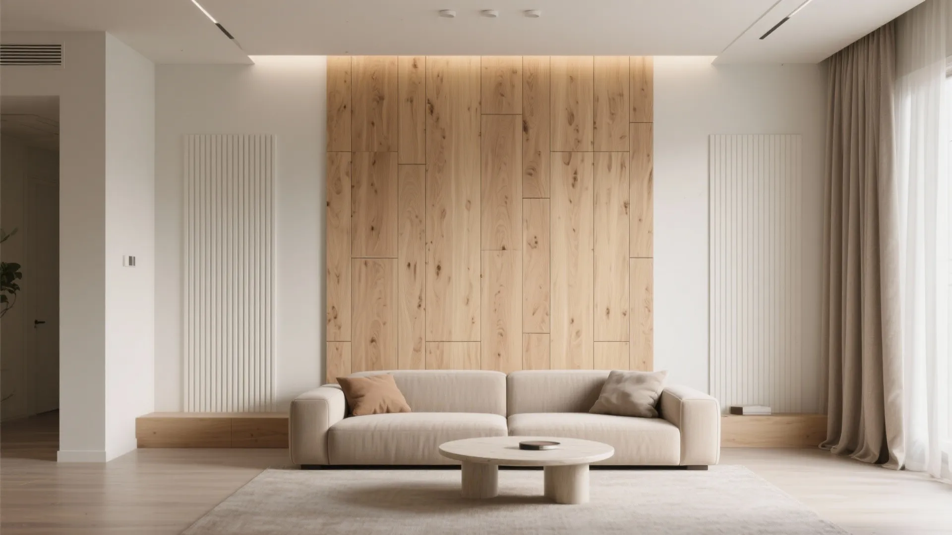 Wood-look porcelain with fluted panels