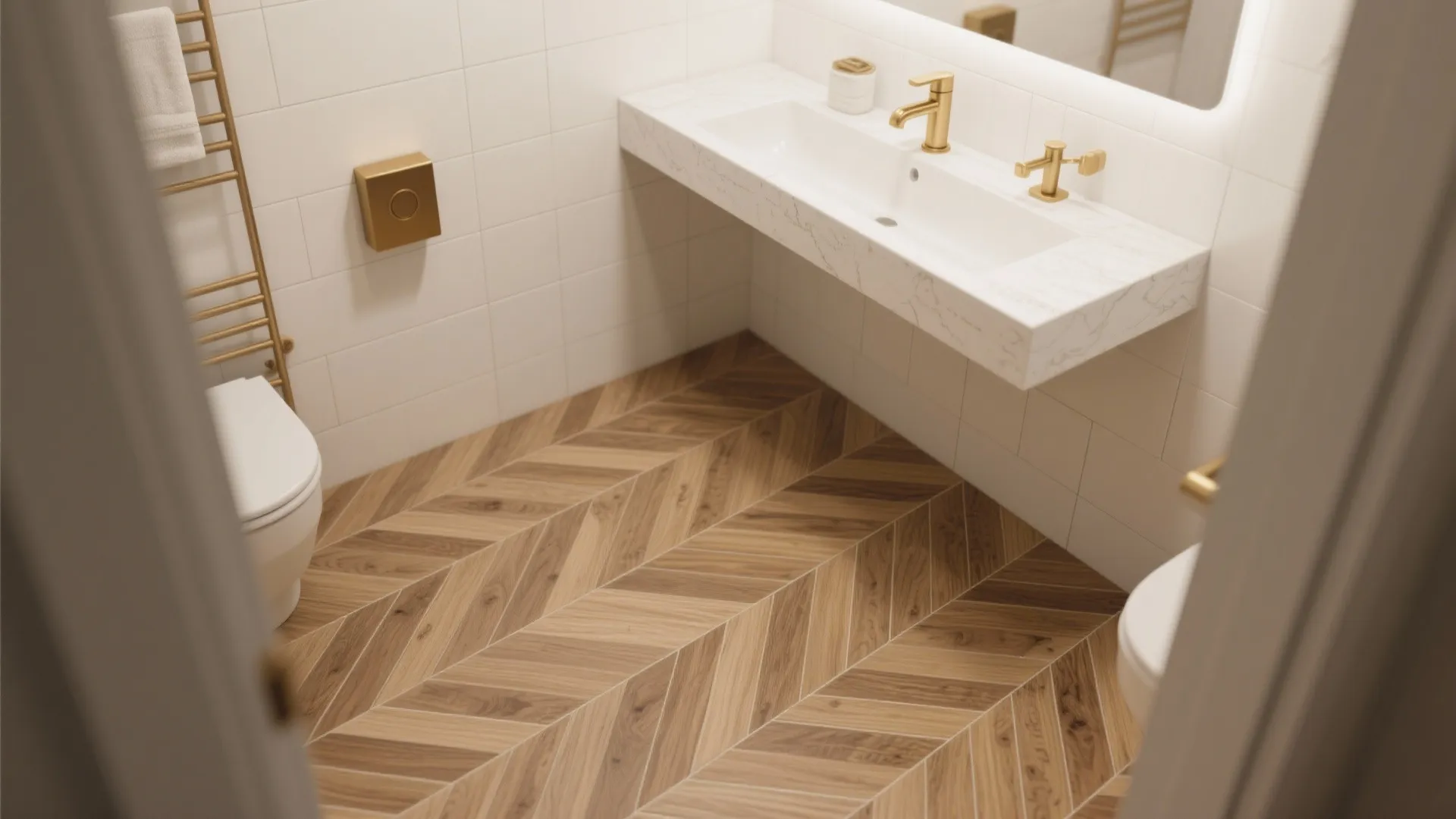 Warm wood-look accents without slipperiness