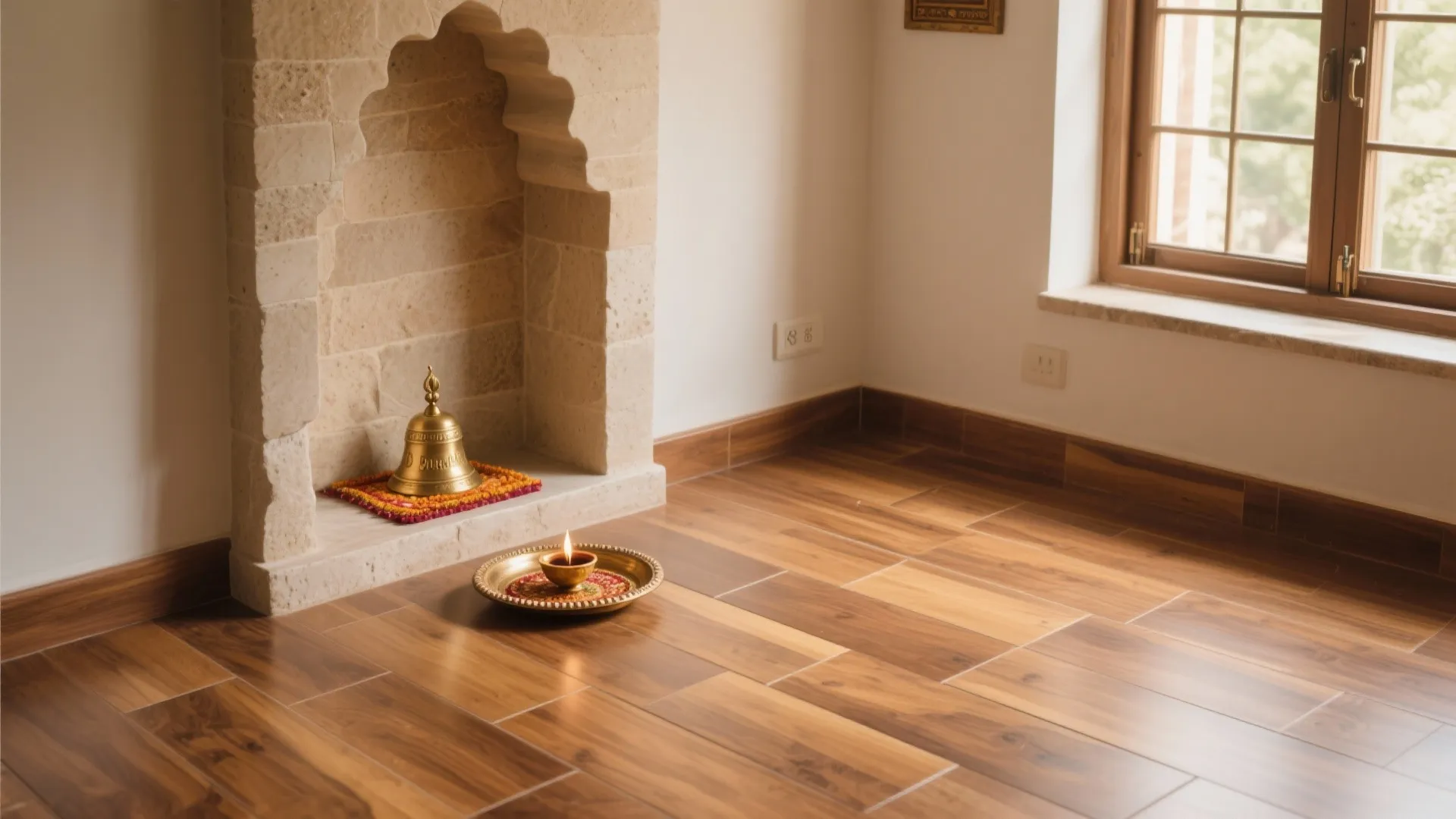 4) Warmth and Texture: Wood-Look Porcelain With Stone Accents