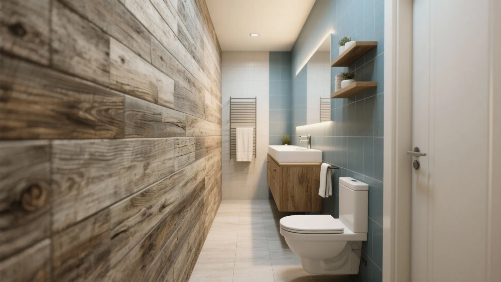 4. Weathered wood-look tiles for driftwood warmth
