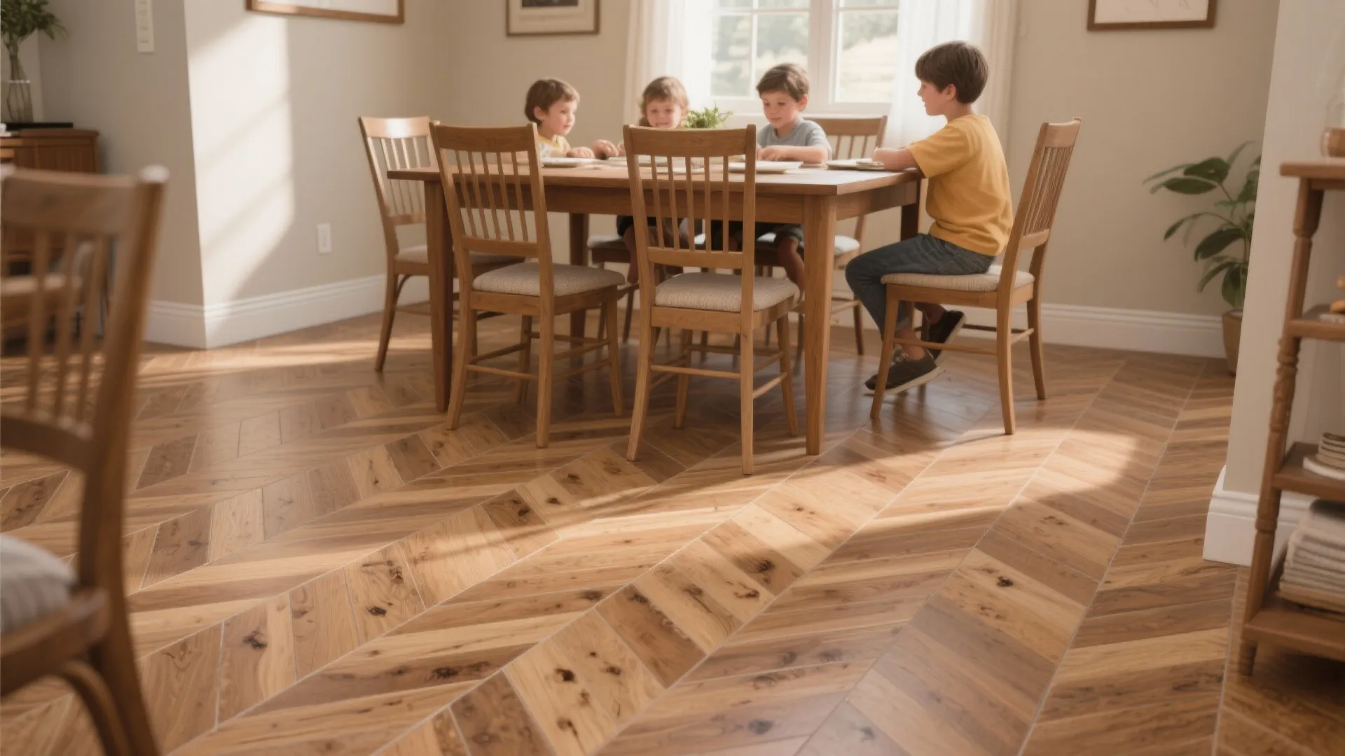 Warm wood-look tiles that resist spills