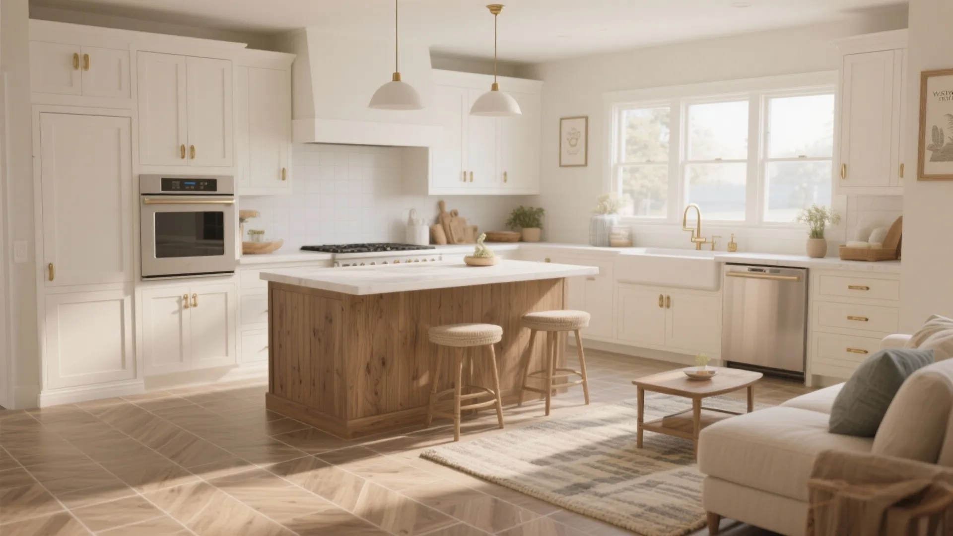 2. Warm wood-look tiles