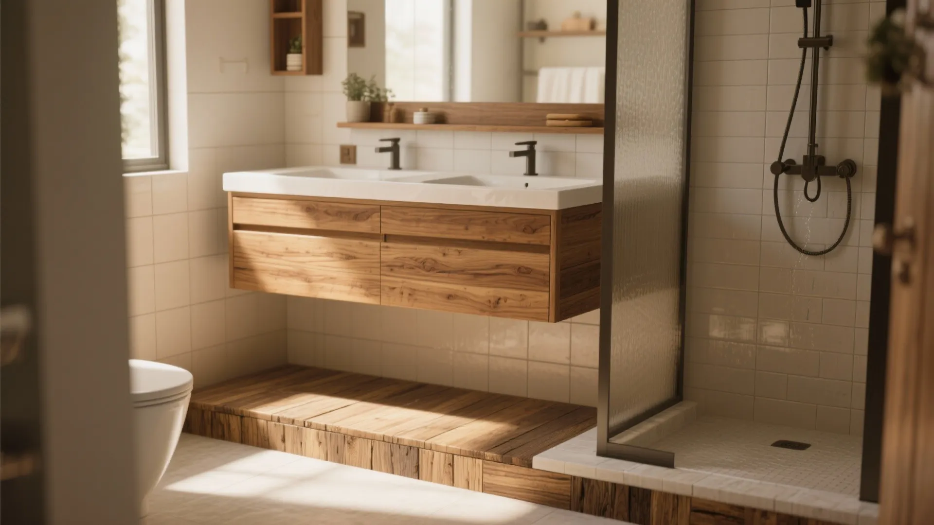 5. Wood-Look Porcelain or Reclaimed Wood Accent Trim