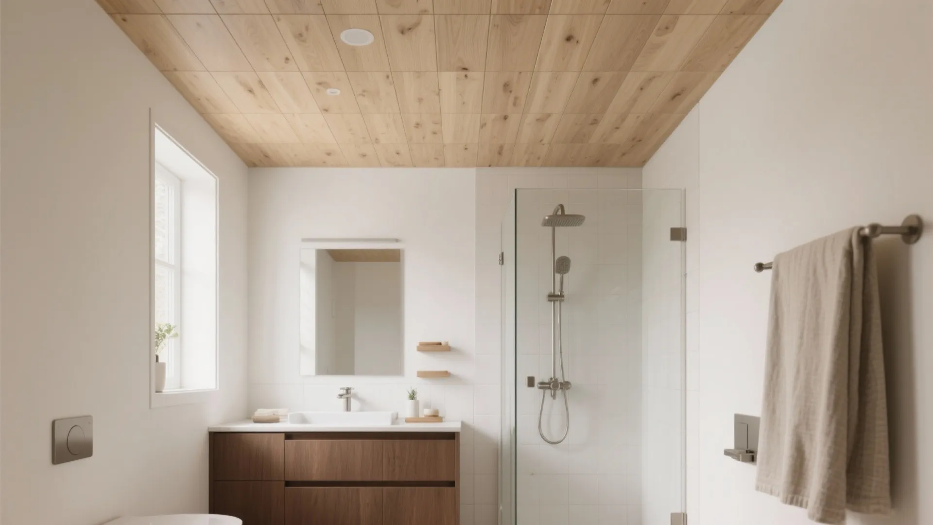 Wood-look vinyl ceiling tiles for warmth without worry