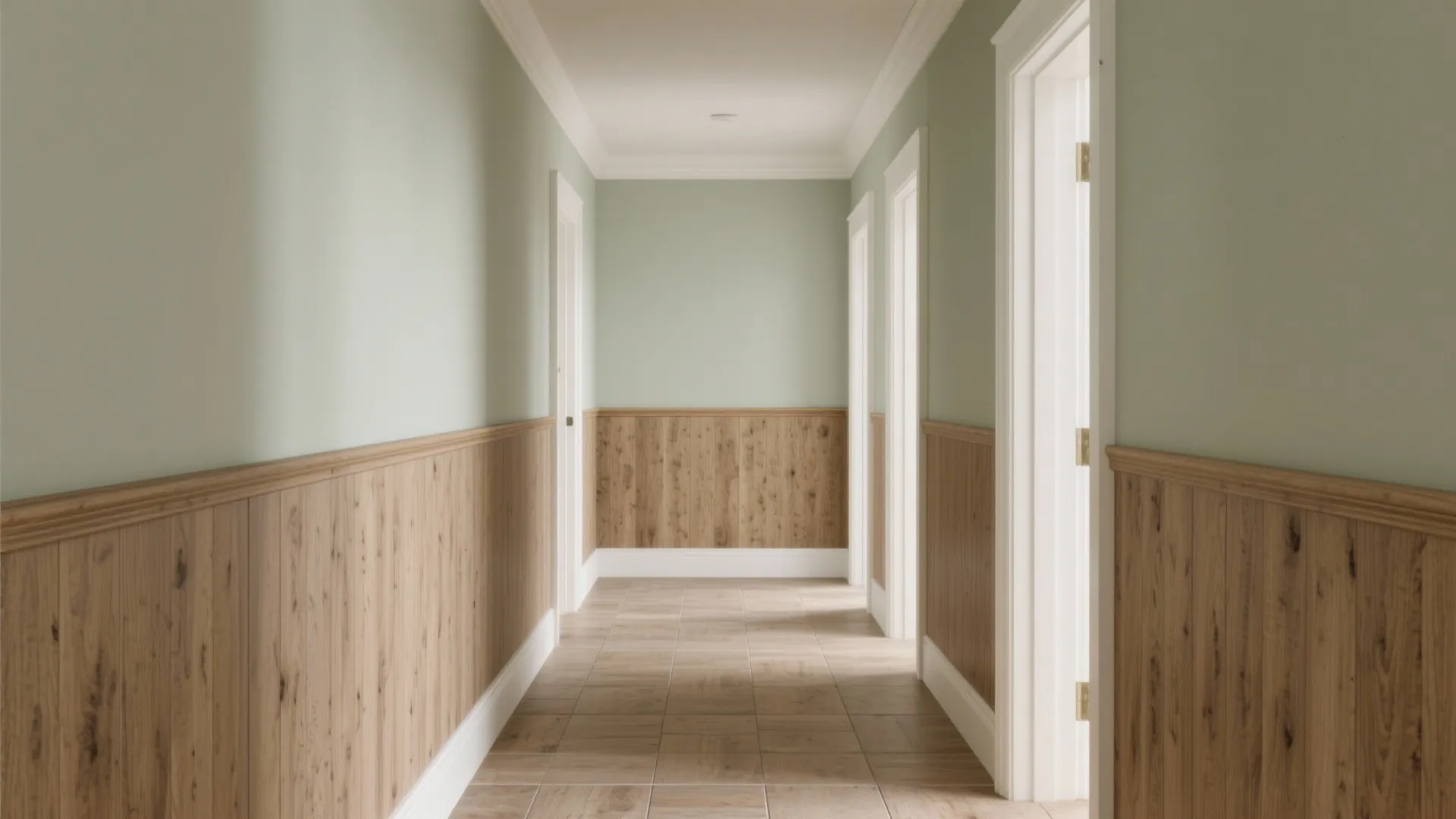 Wood-Look Tile Wainscot for Cozy Durability
