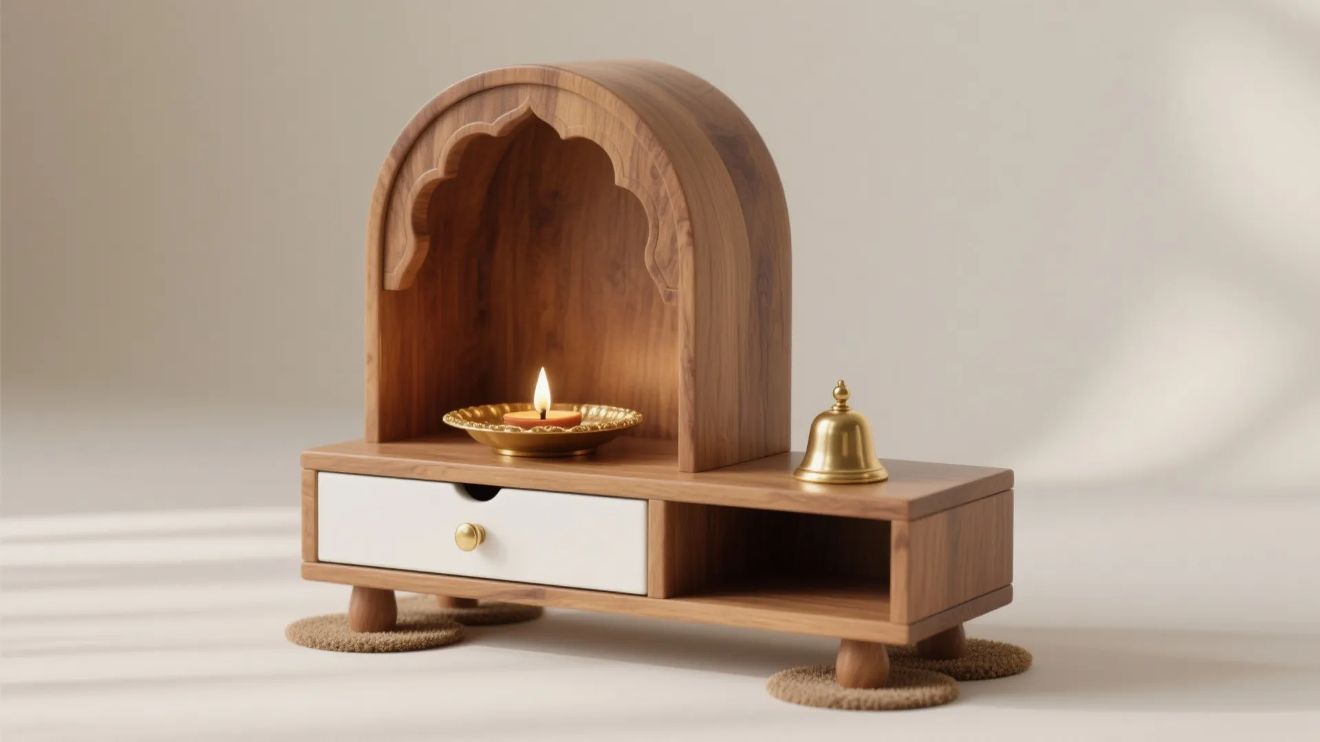 Freestanding Wooden Mandir with Storage