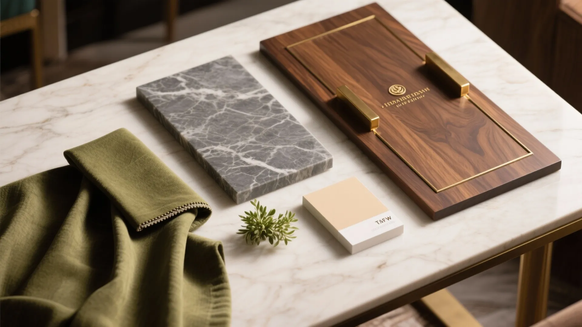 Warm Wood with Marble and Brass Accents